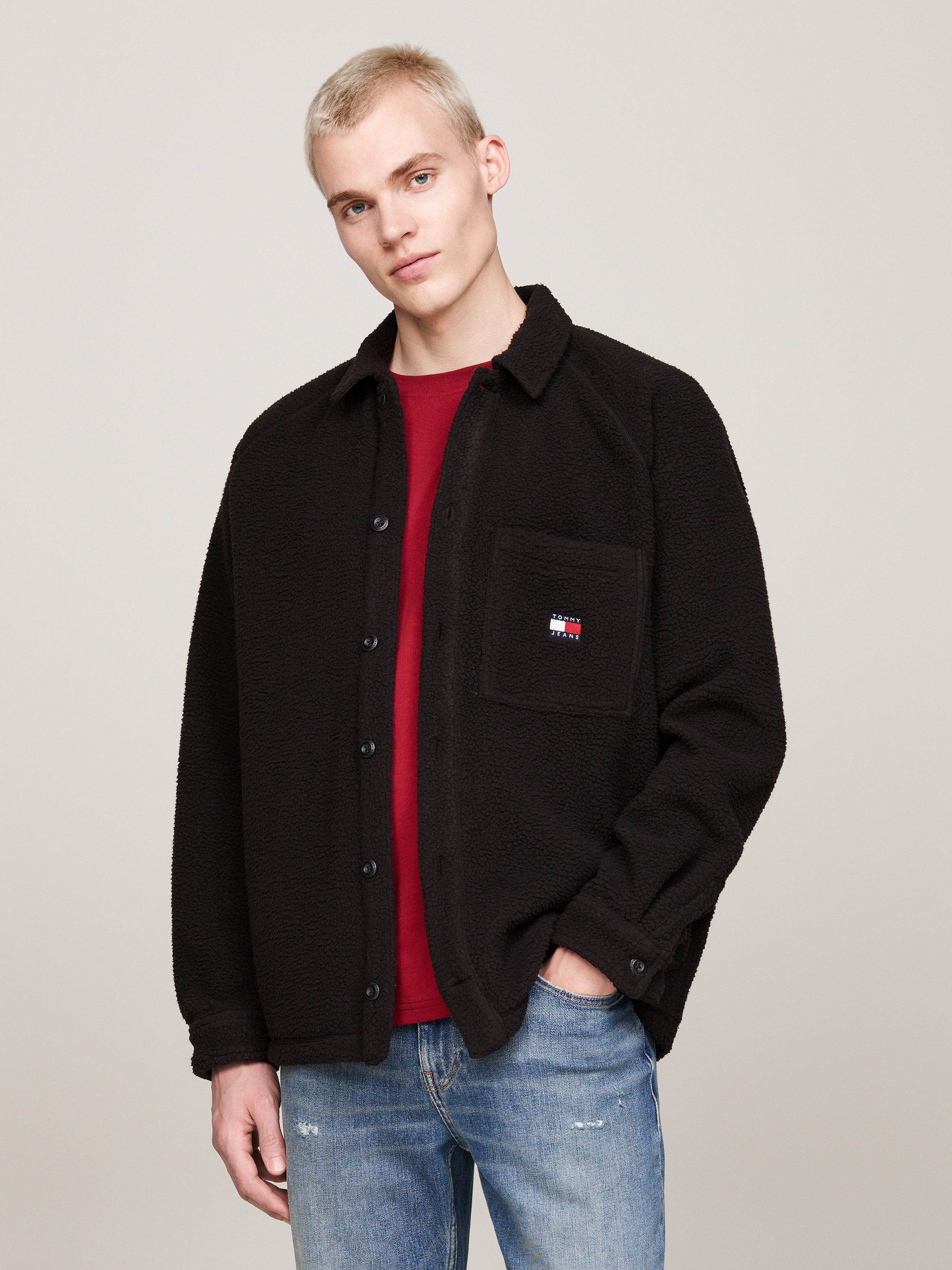 TOMMY JEANS Overhemdjasje TJM XS BADGE TEDDY OVERSHIRT heren overshirts maat XXL zwart
