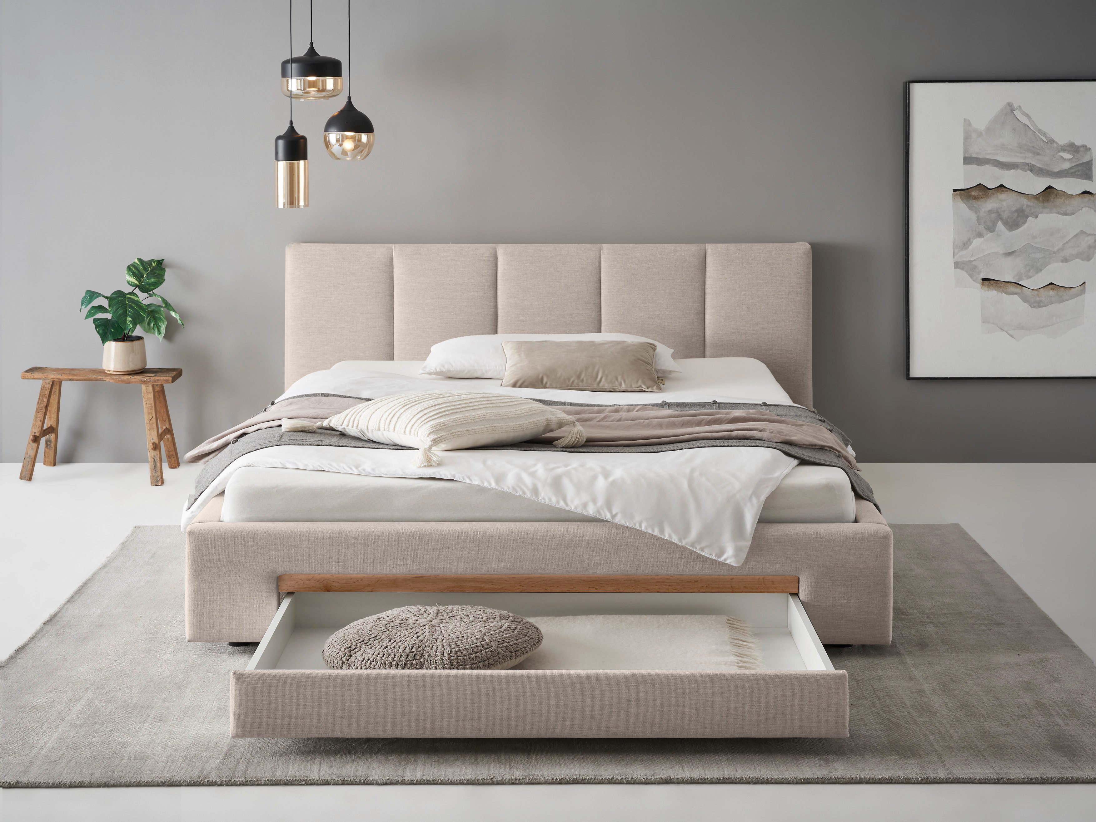 INOSIGN Gestoffeerd bed CiTY/GiRON, bedframe met bedlade, gestoffeerd opbergbed met hondenbed of opberglade, bekleding van corduroy of linnenlook