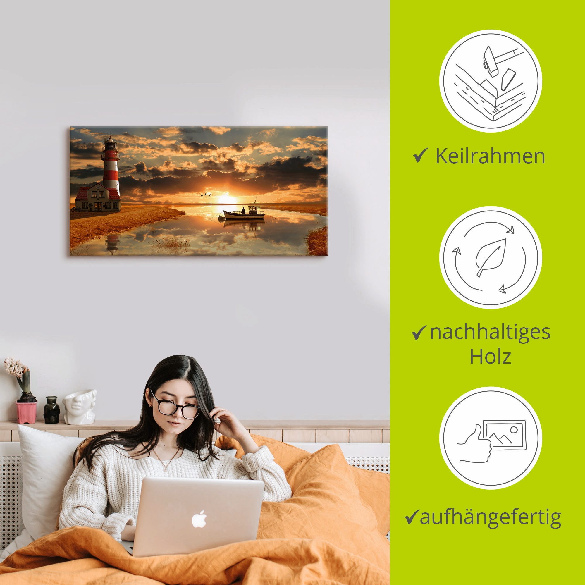 Artland Artprint Maritieme idylle bij de vuurtoren als artprint op linnen, poster, muursticker in verschillende maten