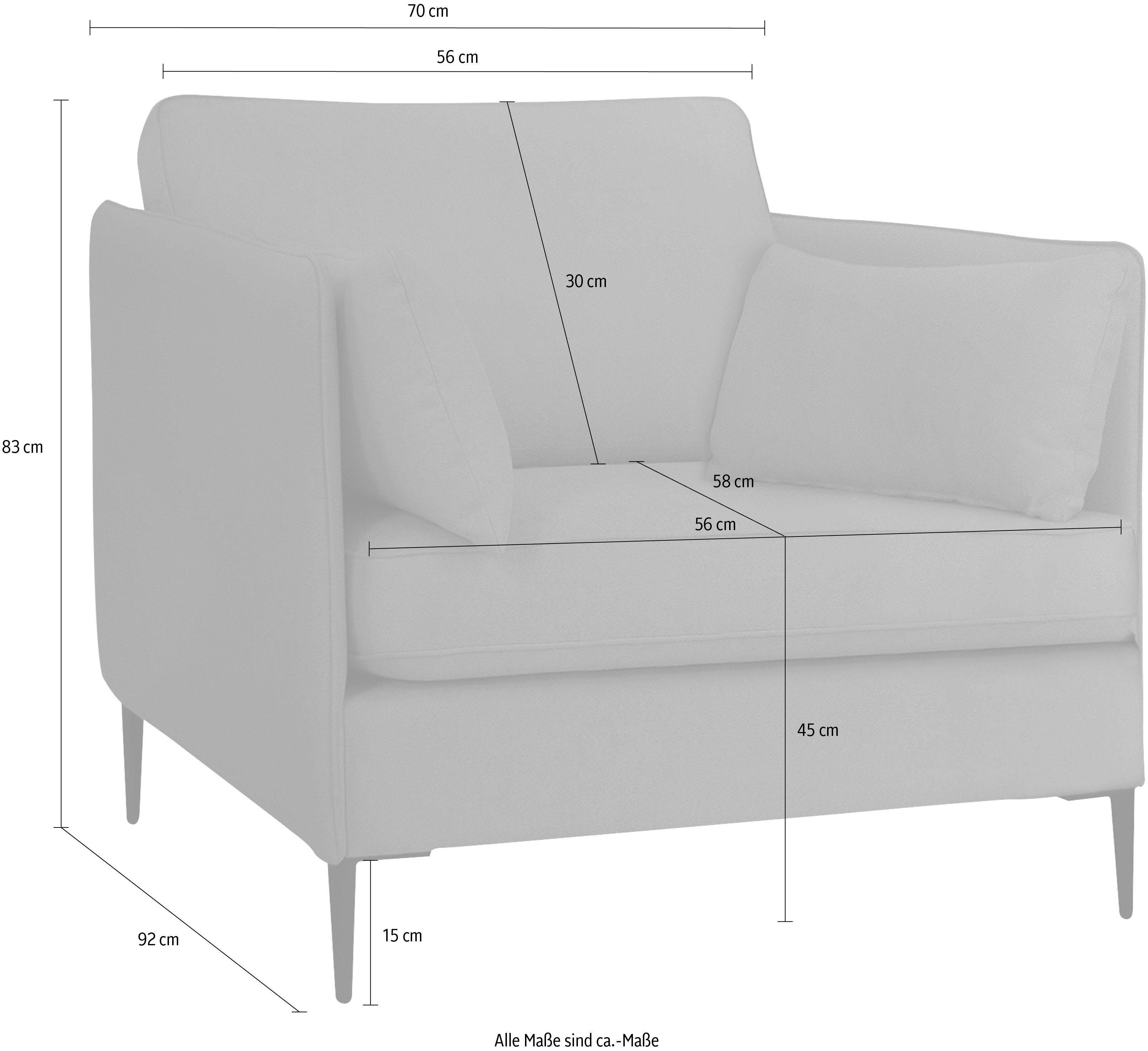 Leonique Fauteuil Light inclusief losse sierkussens, met smalle armleuningen en telescooppoten