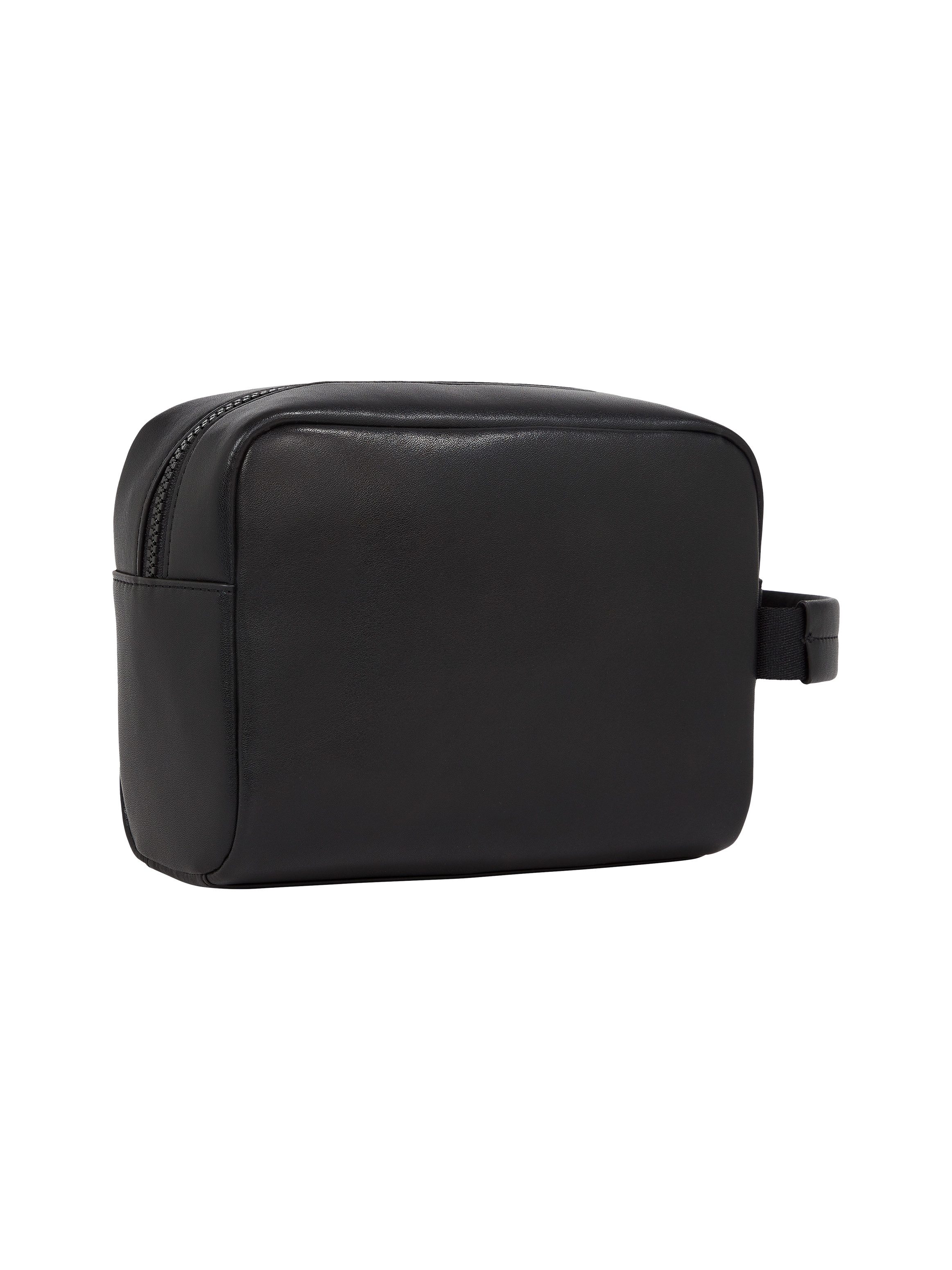 TOMMY JEANS Toilettas TJM HERITAGE LEATHER WASHBAG Reis heren cosmetica tas met Tommy logovlag