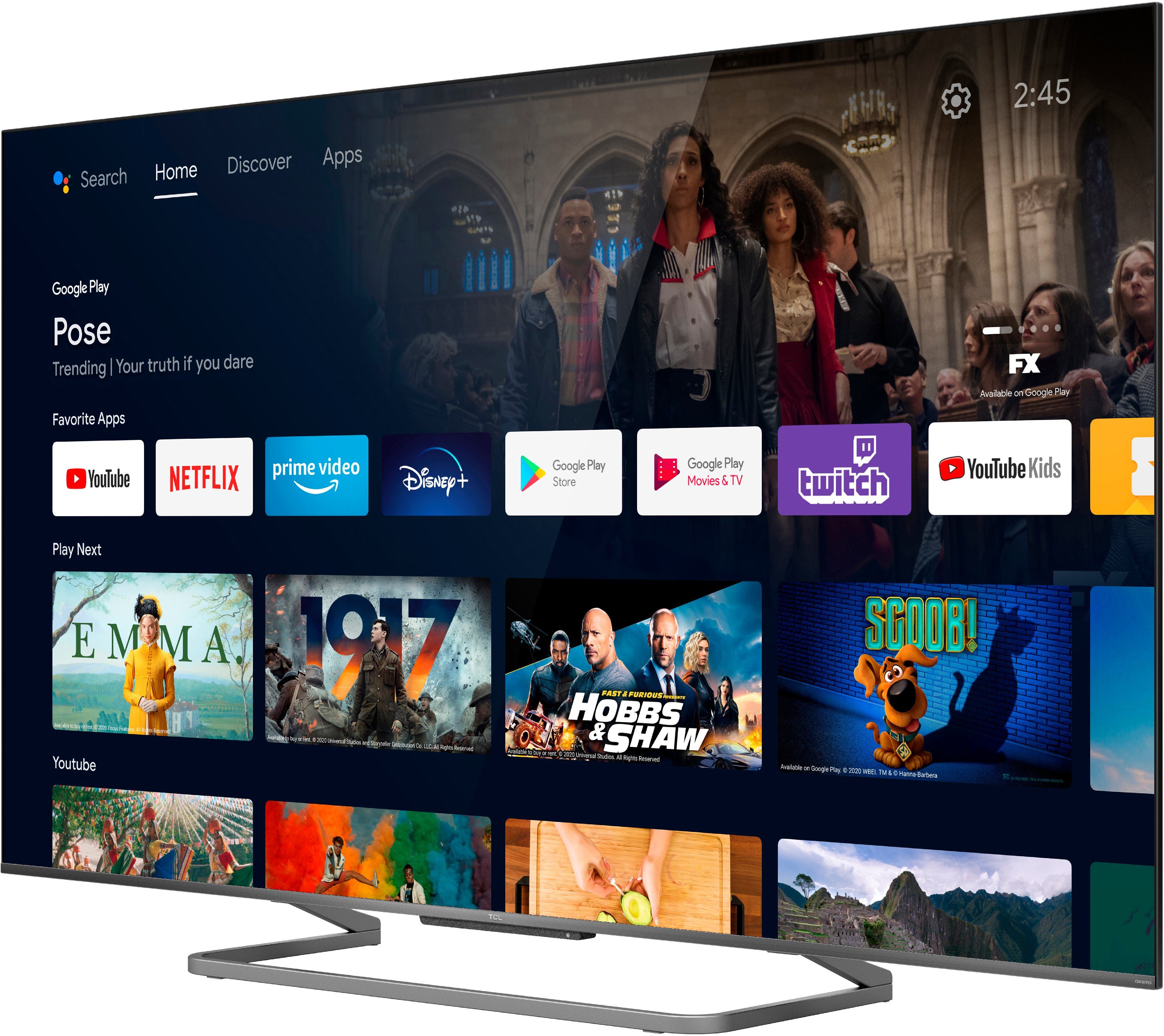 TCL QLED-TV 75C728X1, 189 cm / 75", 4K Ultra HD, Android TV, Android 11, Onkyo-geluidssysteem, gaming tv