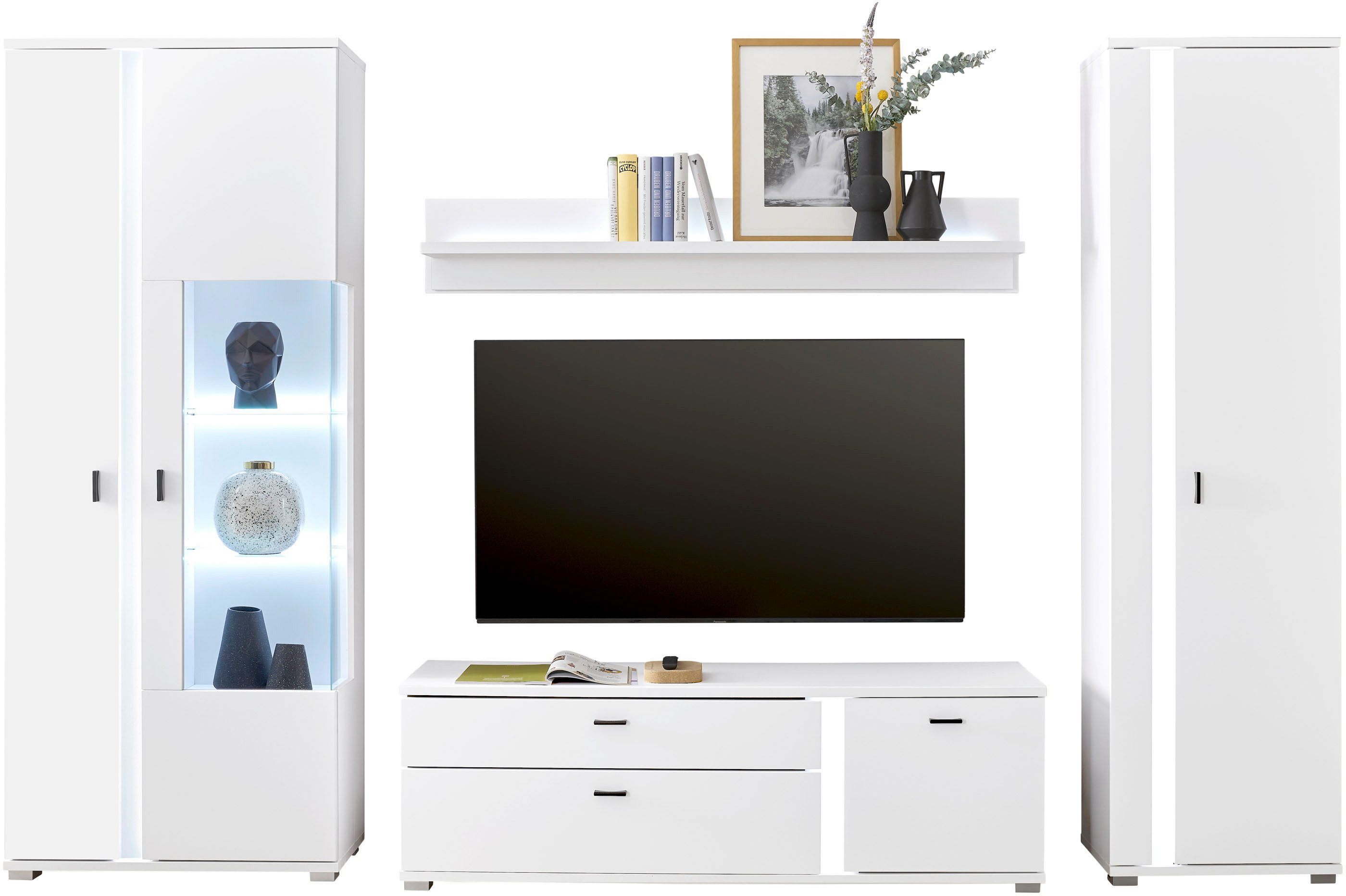 INOSIGN Wandmeubel Long Island in moderne trendkleur, inclusief verticale verlichting, breedte 305 cm (set, 4-delig) tv-wandmeubels wit