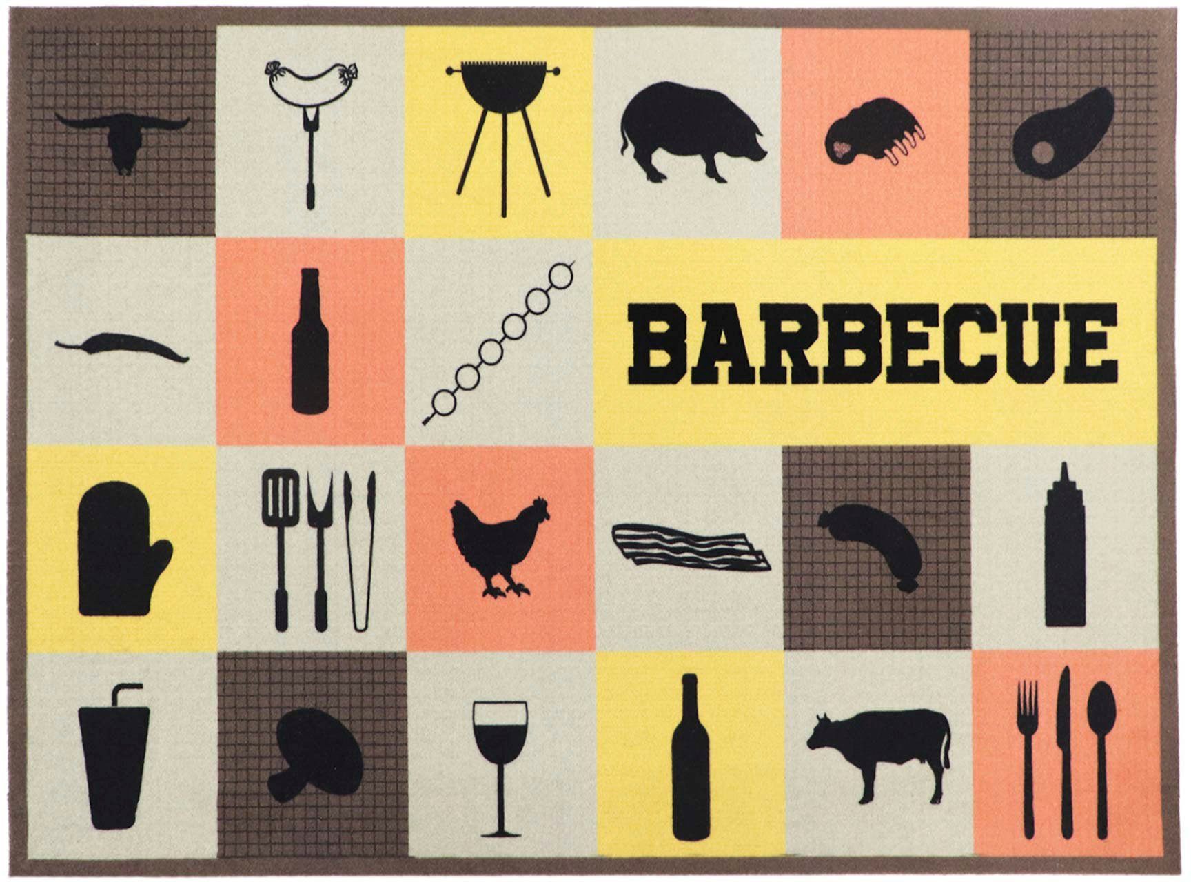 Primaflor-Ideen in Textil Mat BBQ grillmat BARBECUE CHECKS Barbecuemat ideaal als vloerbescherming, met tekst, antislip, wasbaar