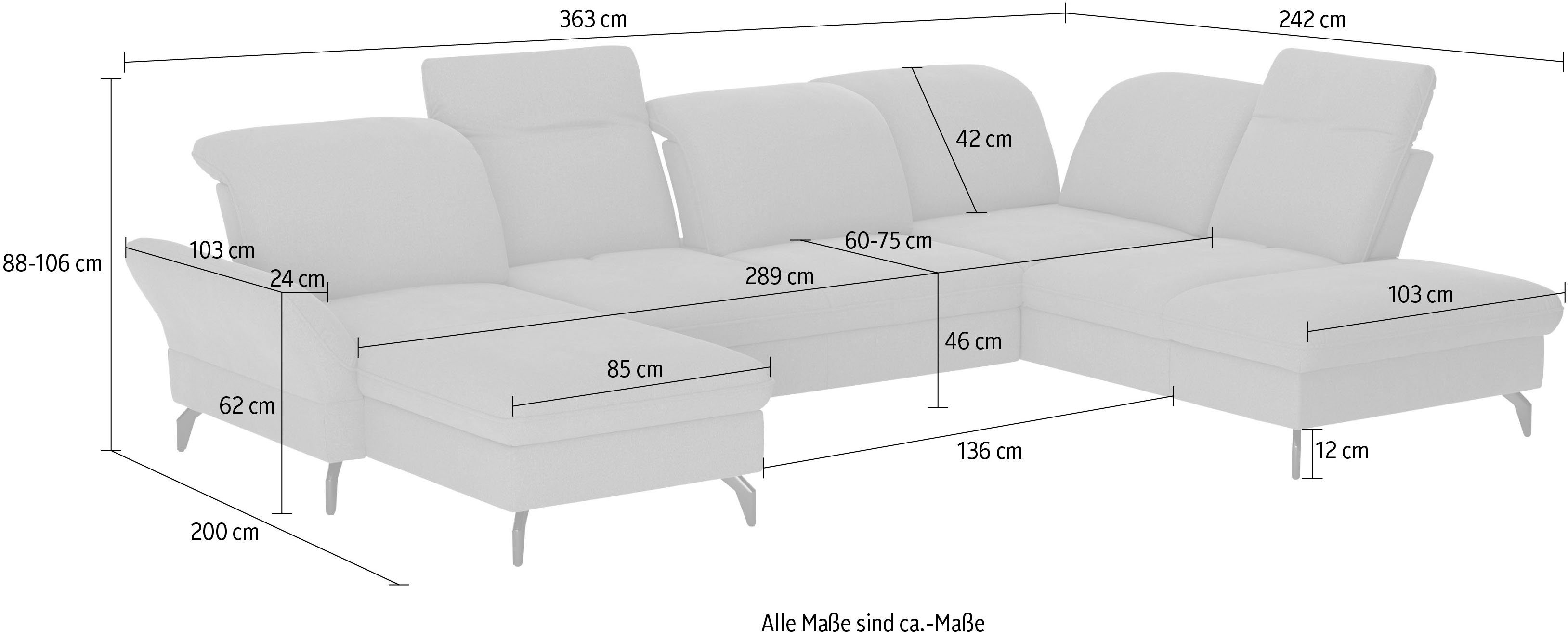 sit&more Zithoek Leandro U-vorm Naar keuze met bed, hoofdbord en armleuningfunctie, en bedkist