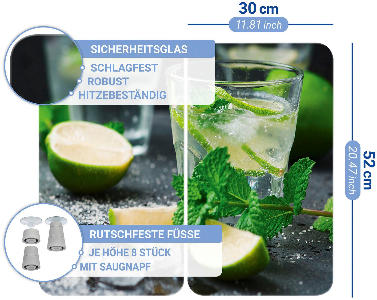 WENKO Kookplaatdeksel Universeel model Mojito Kookplaatafdekking voor alle soorten kookplaten, krasvast, met antislipvoetjes (set, 2-delig)
