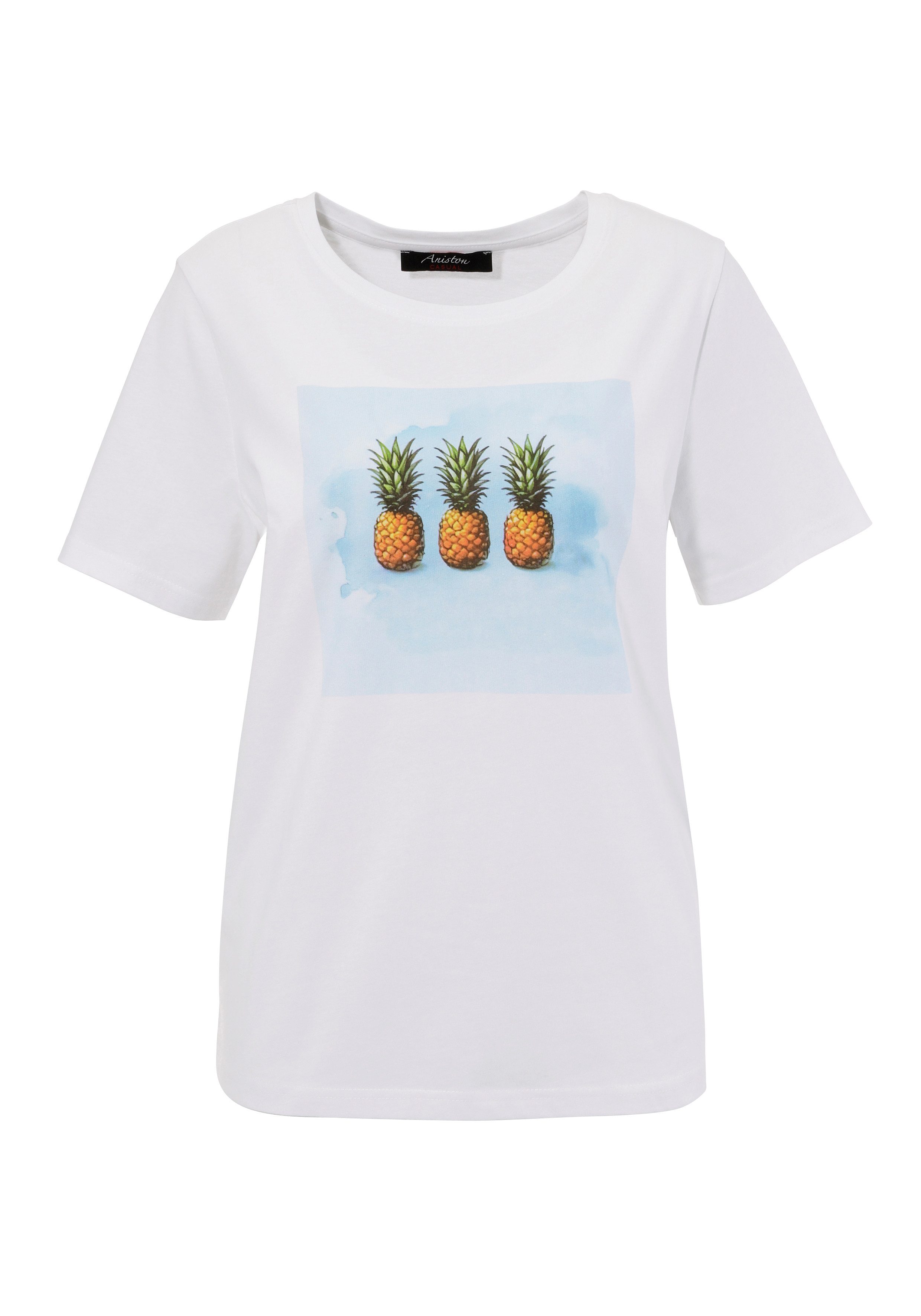 Aniston CASUAL T-shirt met tropische ananas frontprint - nieuwe collectie