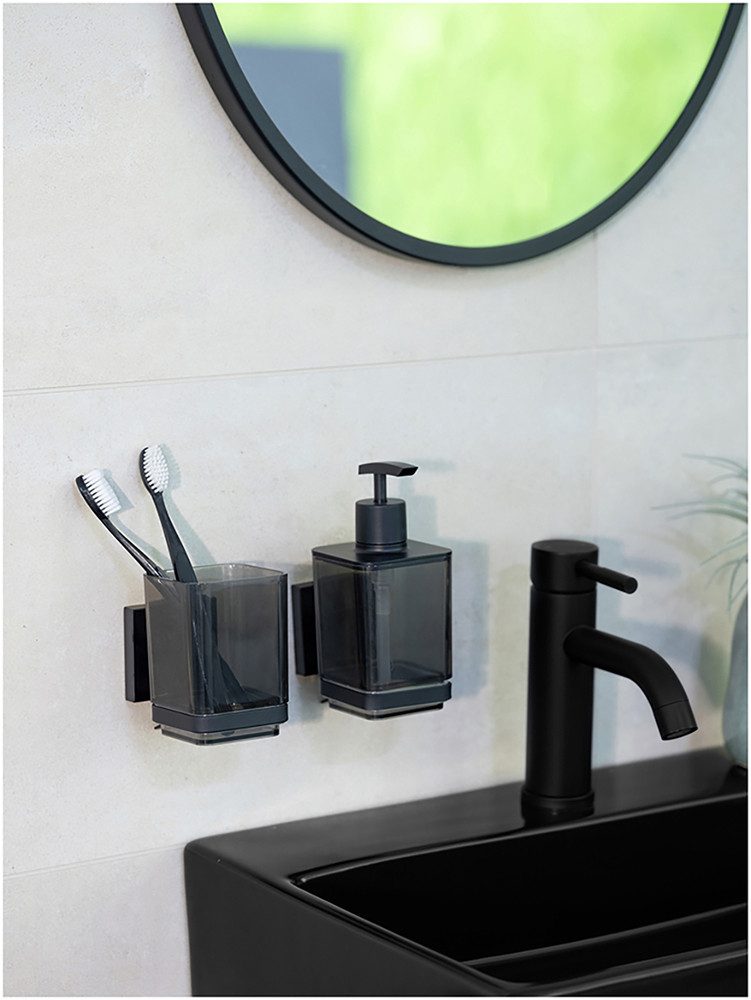 WENKO Poetsbeker Vacuum-Loc® model Quadro met wandbevestiging zonder boren, roestvrij staal en kunststof