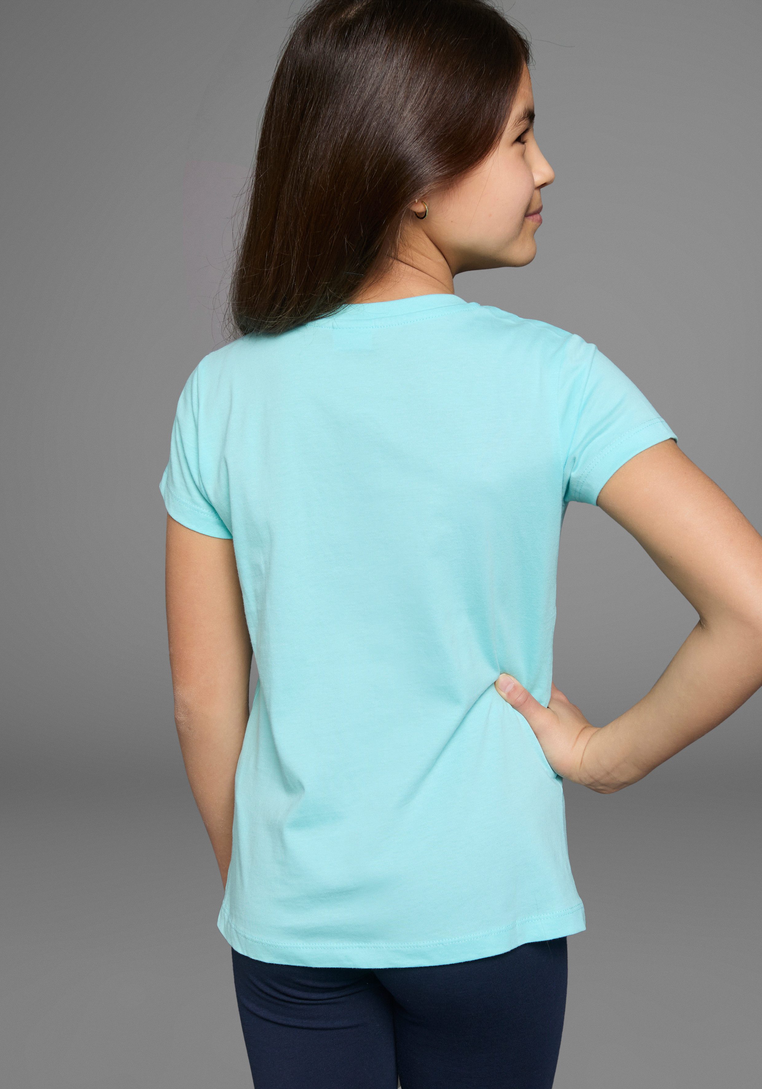 KangaROOS T-shirt Met paillettenapplicatie Korte mouwen, getailleerde snit, met logoprint en pailletten