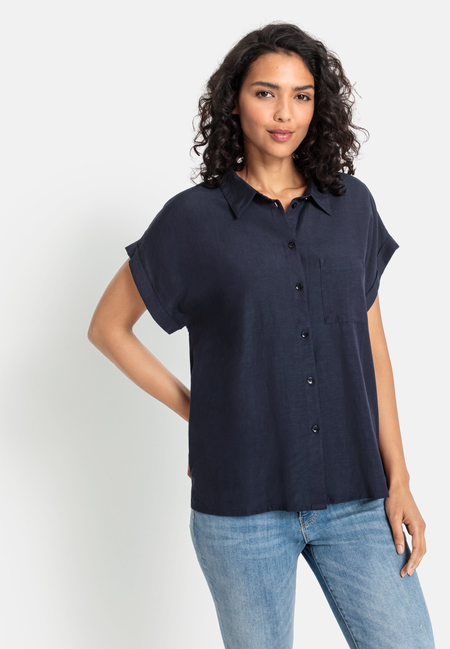 Lascana Overhemdblouse van mix van linnen met knoopsluiting, blouse met korte mouwen, linnen blouse