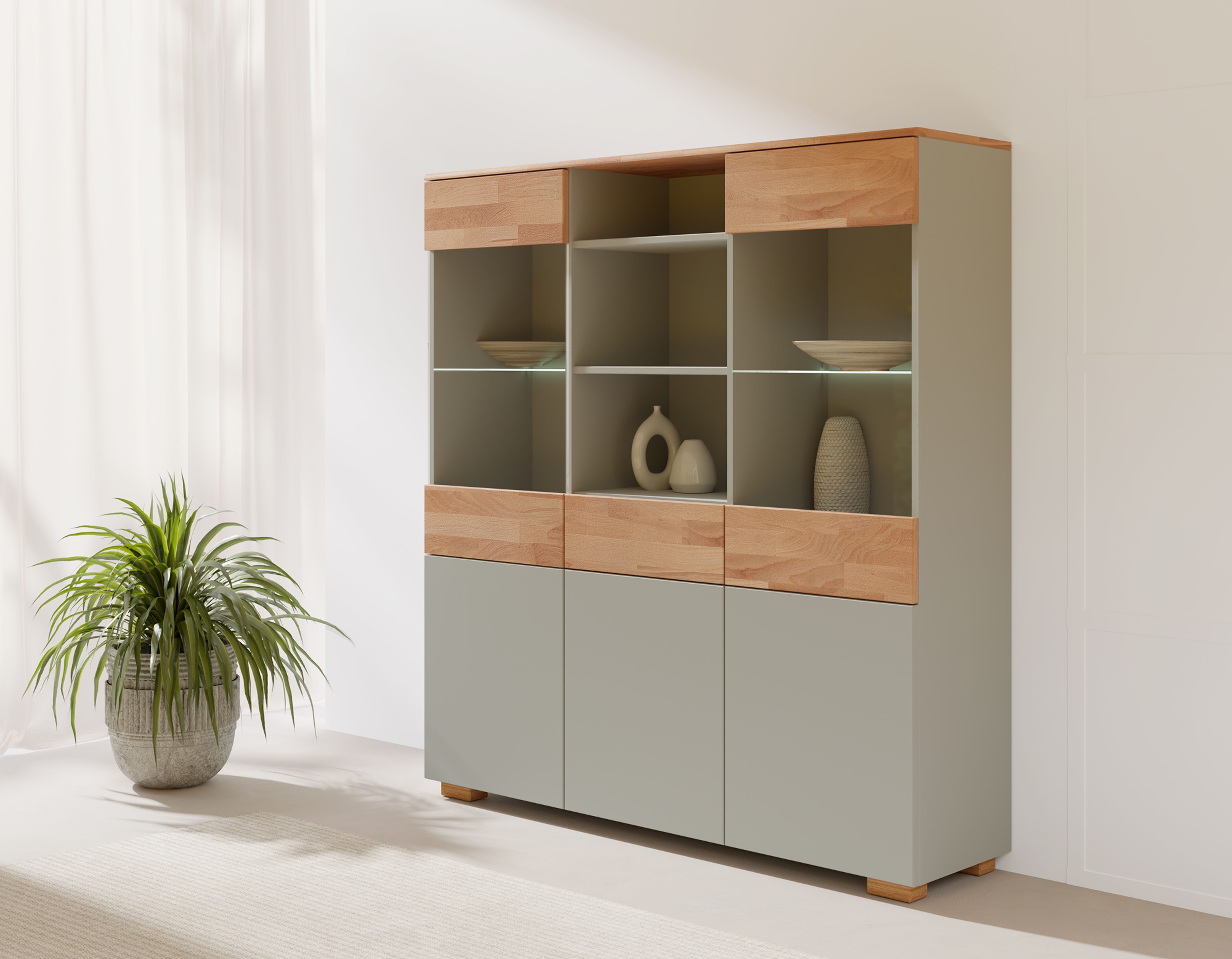 Home affaire Highboard Citra deels massief Hoogte 145 cm, moderne greeploze uitstraling met push-to-open functie