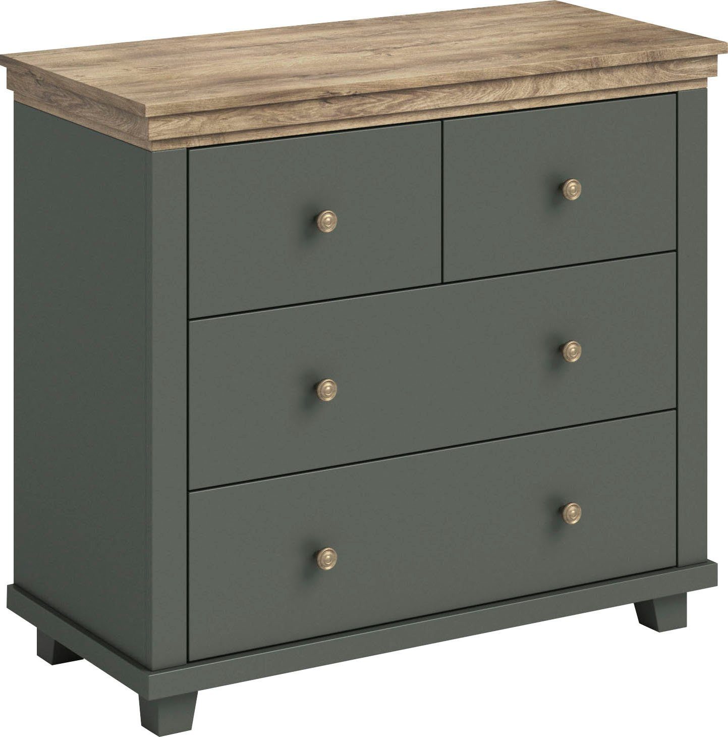 Home affaire Ladekast Evora met 4 lades, 90x42x80,5 cm (BxDxH), FSC®-gecertificeerd Commode met MDF-applicaties, landhuisstijl, passende aanvulling