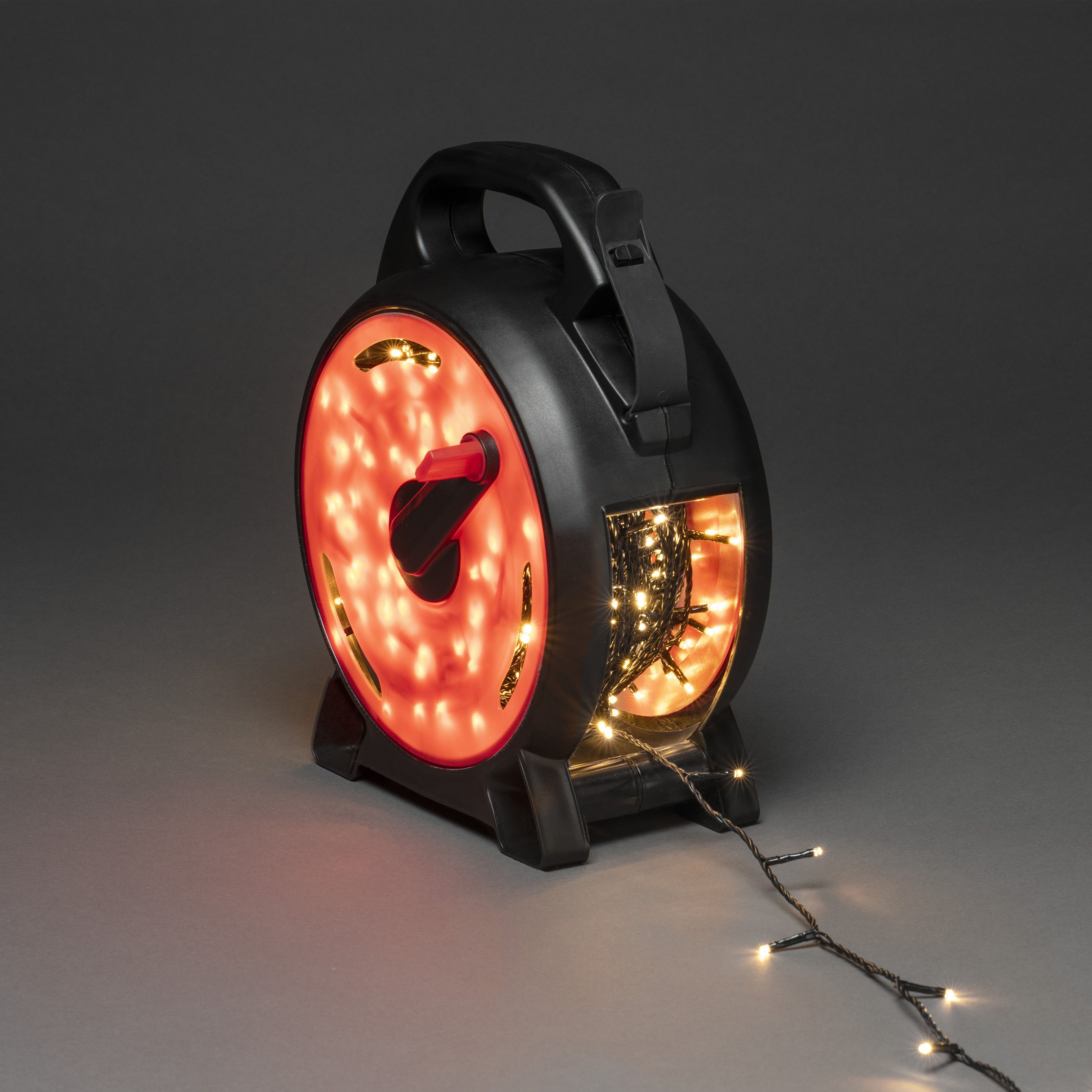KONSTSMIDE Led-lichtsnoer Kerstversiering buiten Micro-led met kabelhaspel, zwart/rood, 200 warmwitte dioden (1 stuk)