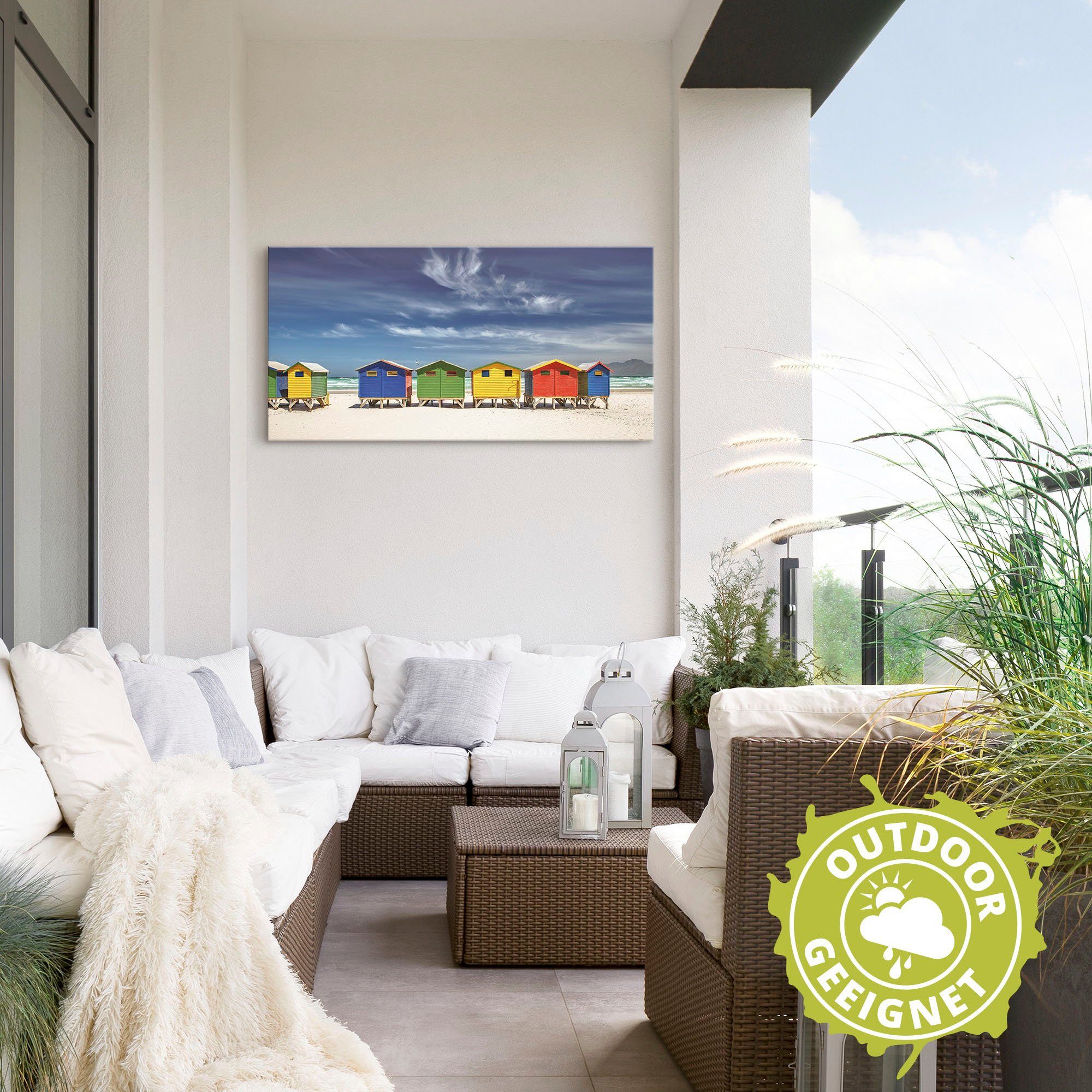 Artland Artprint Veelkleurige strandhuisjes bij Kaapstad als artprint van aluminium, artprint voor buiten, artprint op linnen, poster, muursticker