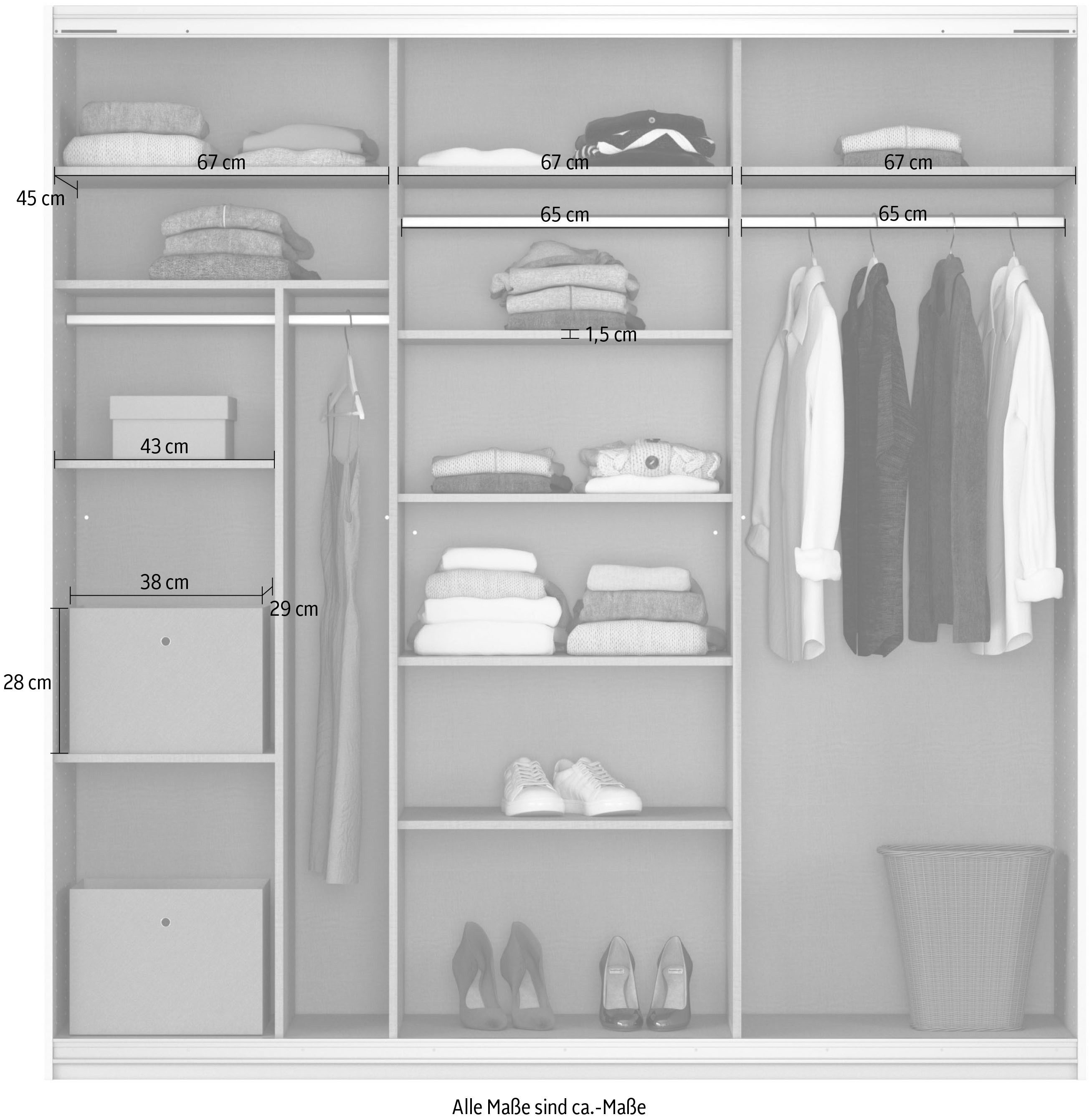 rauch Schuifdeurkast Kledingkast Garderobe CORTONA inclusief interieurindeling,