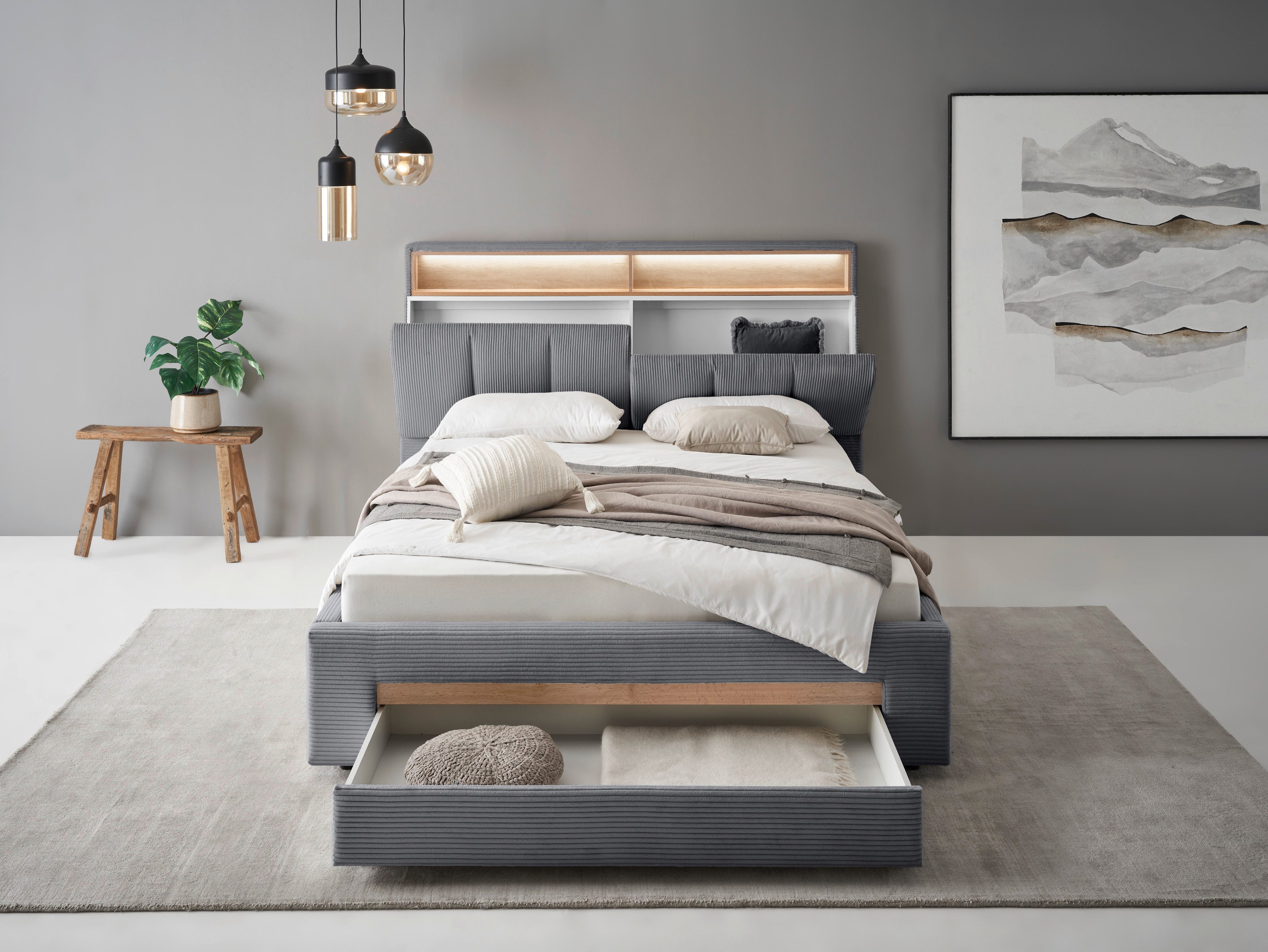 INOSIGN Gestoffeerd bed CiTY/GiRON,, gepolsterd opbergbed, met LED-verlichting Bedkisten met hondenbed of als opbergruimte, opklapbare hoofdeinden