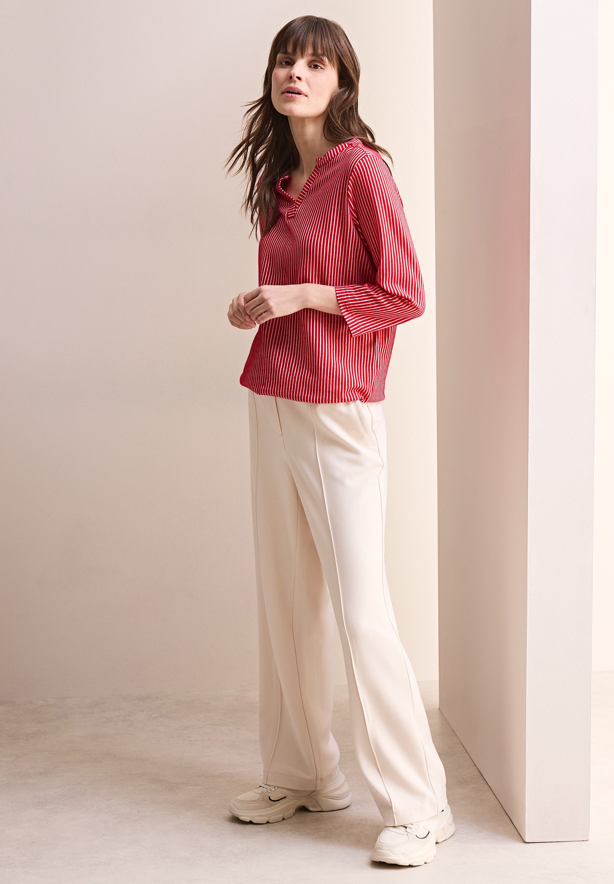 Cecil Shirt met 3/4 mouwen in tunika-look, met gespleten ronde hals