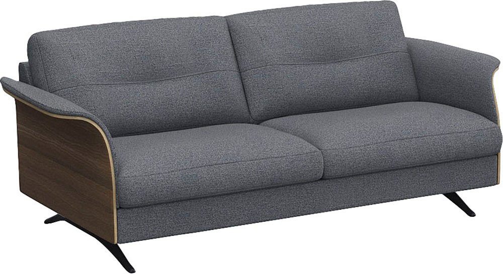 FLEXLUX 2,5-zitsbank Glow sofa, bank Premium zitting: koudschuim en binnenvering, armleuningen. Walnoot, zwarte voet