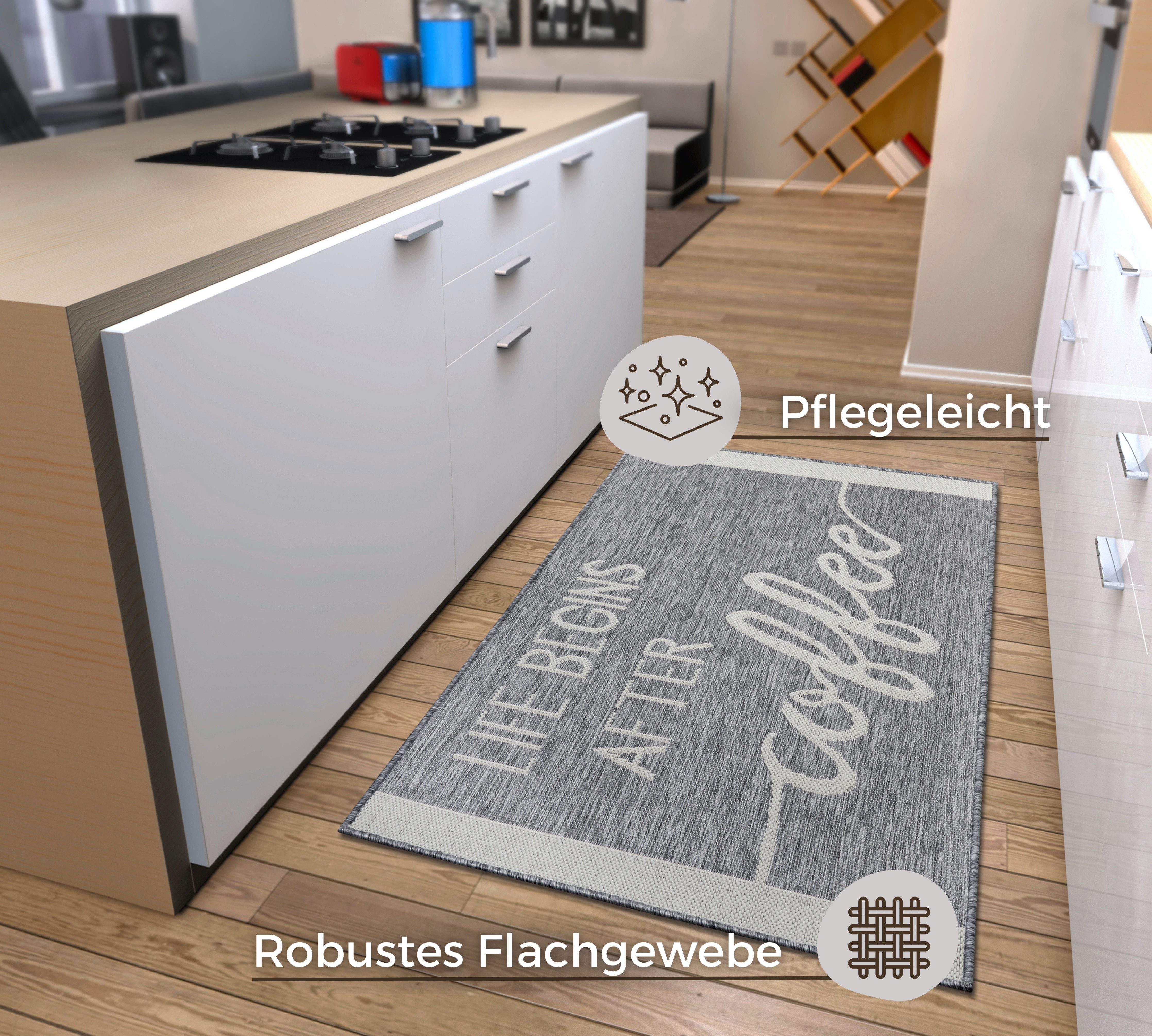 HANSE Home Keukenloper Life Begins After Coffee Loper, antislip, keukenkleed, keuken, vloerkleed, gemakkelijk in onderhoud