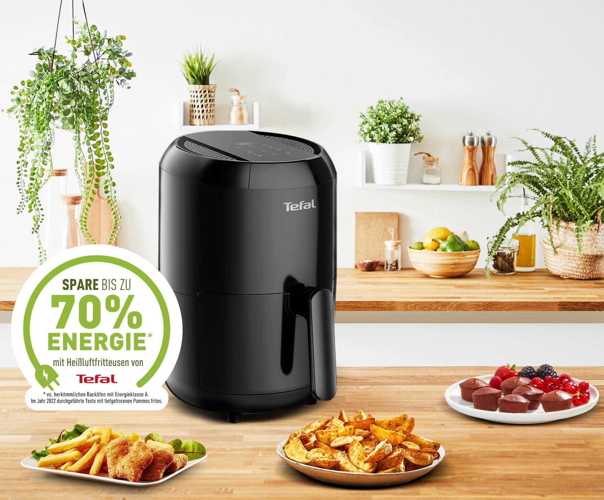 Tefal Airfryer EY3018 Easy Fry Compact Capaciteit: 1,6L, 6 kookprogramma's, timer, gezond zonder vet/olie, EY3018