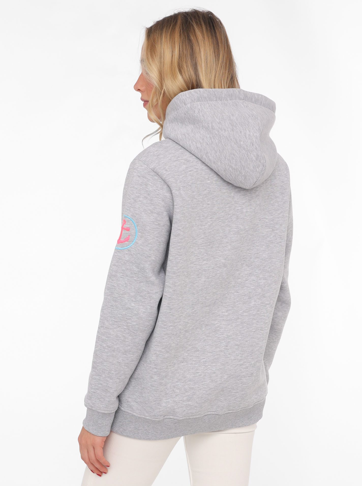 Zwillingsherz Sweatshirt met geborduurd "moin"-schrift in neonkleuren