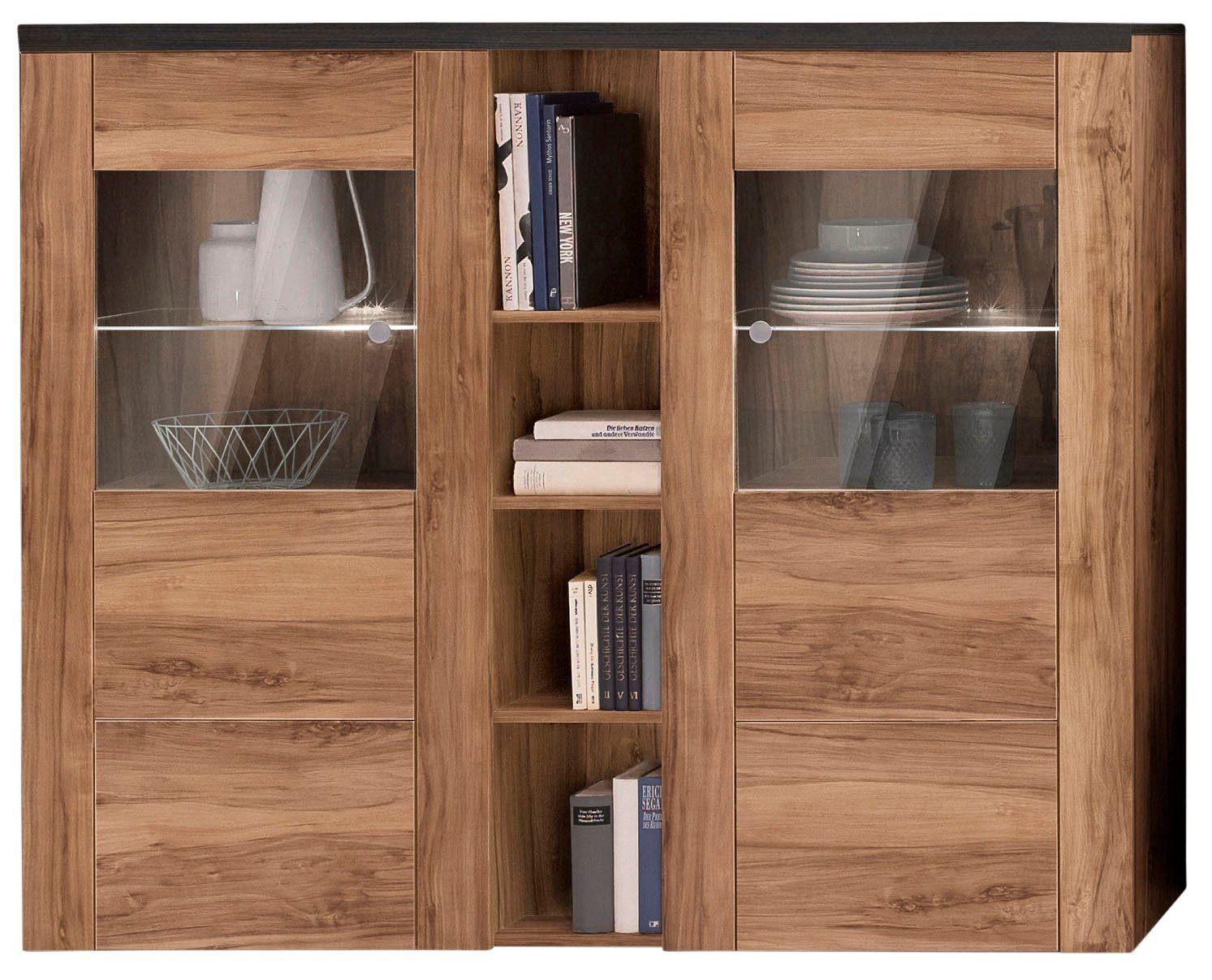 Home affaire Highboard Larona, tijdloze hoge commode met 2 deuren, deurkast, hoogte 129,5 cm, highboards bruin