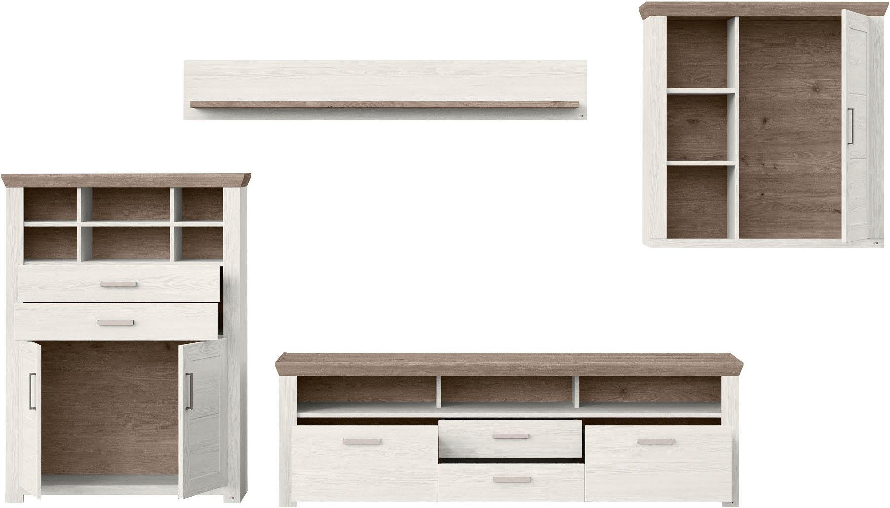 set one by Musterring Wandmeubel York Combinatie 01, in 3 kleurvarianten, totale breedte 374 cm (set, 4-delig)
