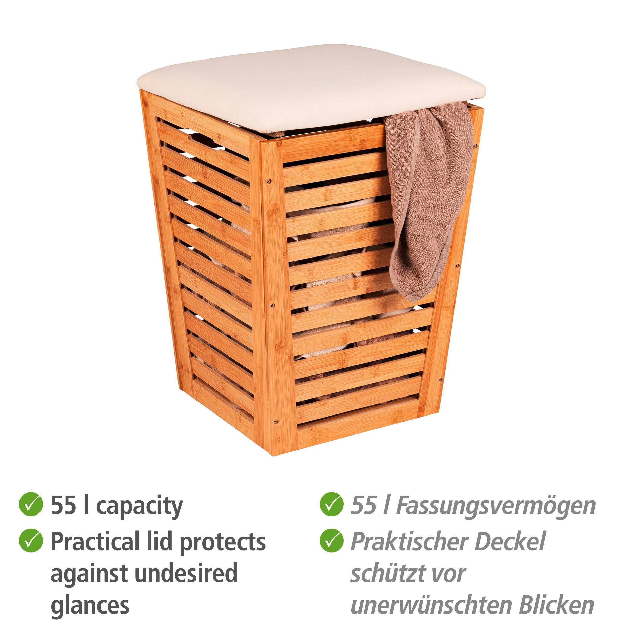 WENKO Wasmand Bambusa met zitkussen