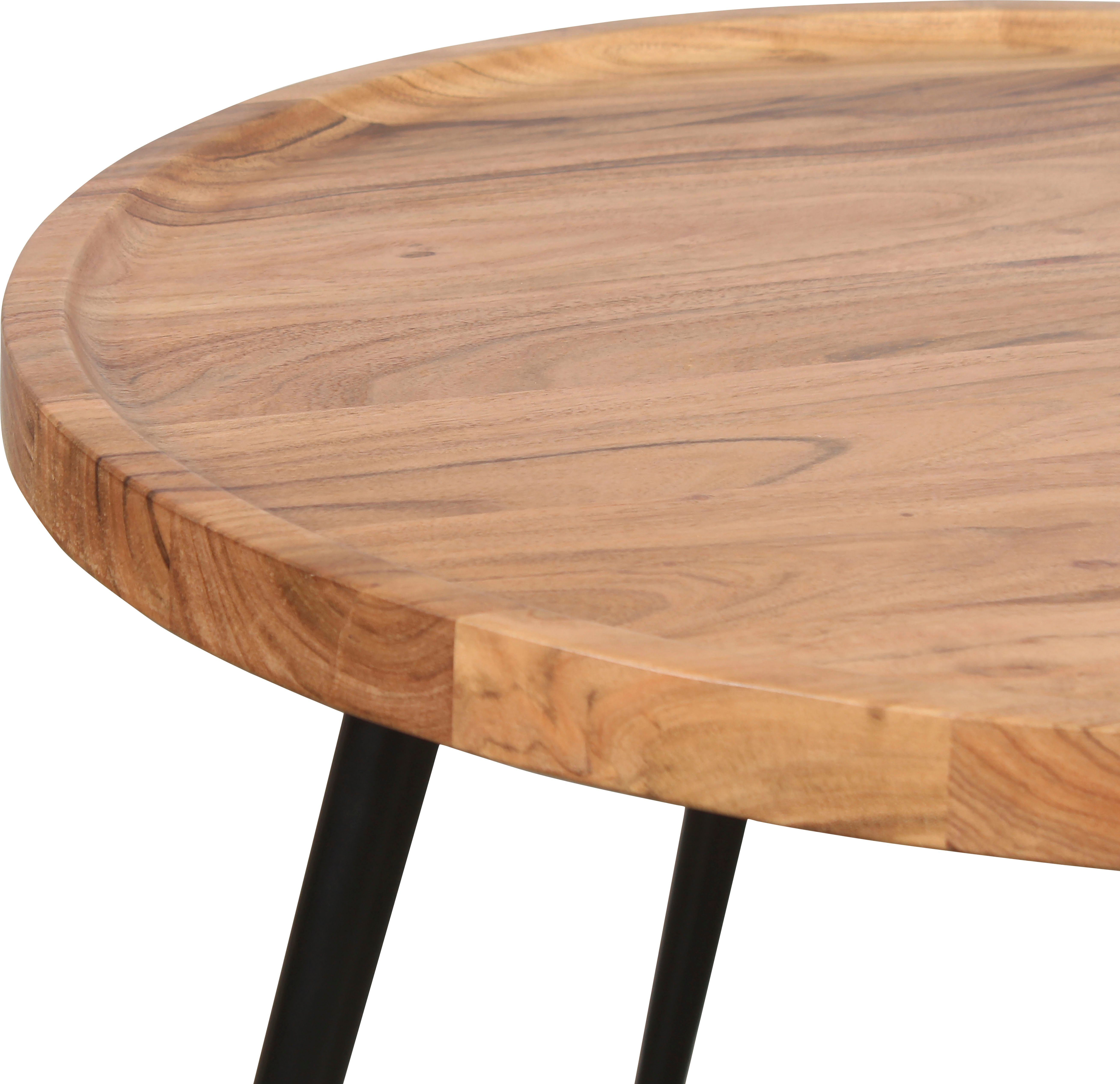 byLIVING Salontafel Romy met massief acaciahout - plaat en zwarte metalen frame, rond 75 cm