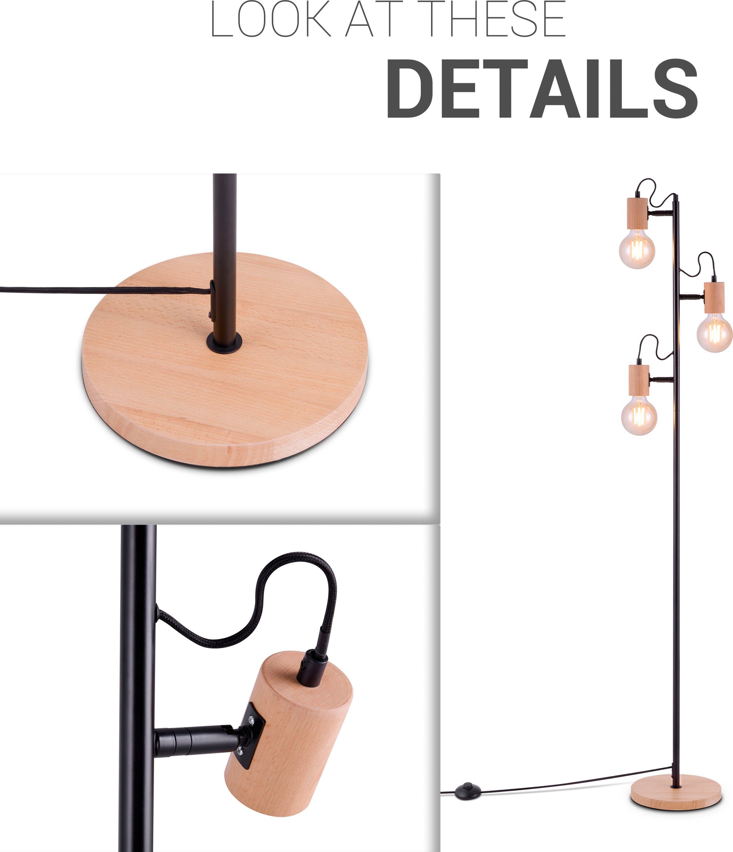 Paco Home Staande lamp Achim LED vloerlamp woonkamer slaapkamer decor modern tijdloos hout E27