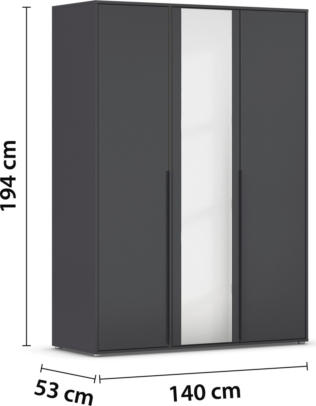 rauch Draaideurkast Kledingkast Kast Garderobe Wasmand NAGATA met Spiegel und modernen stangengriffen in graumetallic topseller made in germany