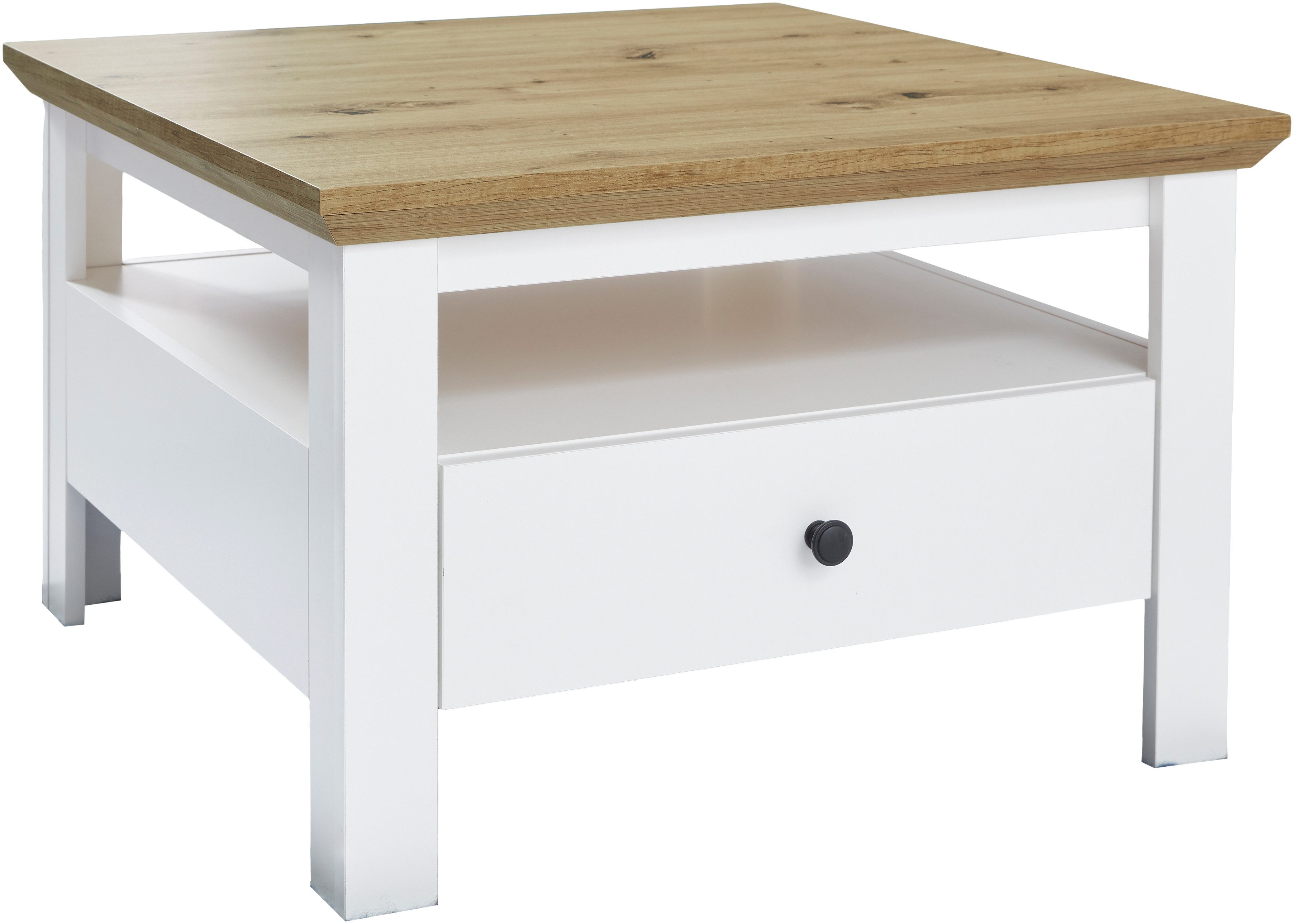 INOSIGN Salontafel Ulm Woonkamertafel in wit/eiken met afgeschuind bovenblad - 70/70 cm