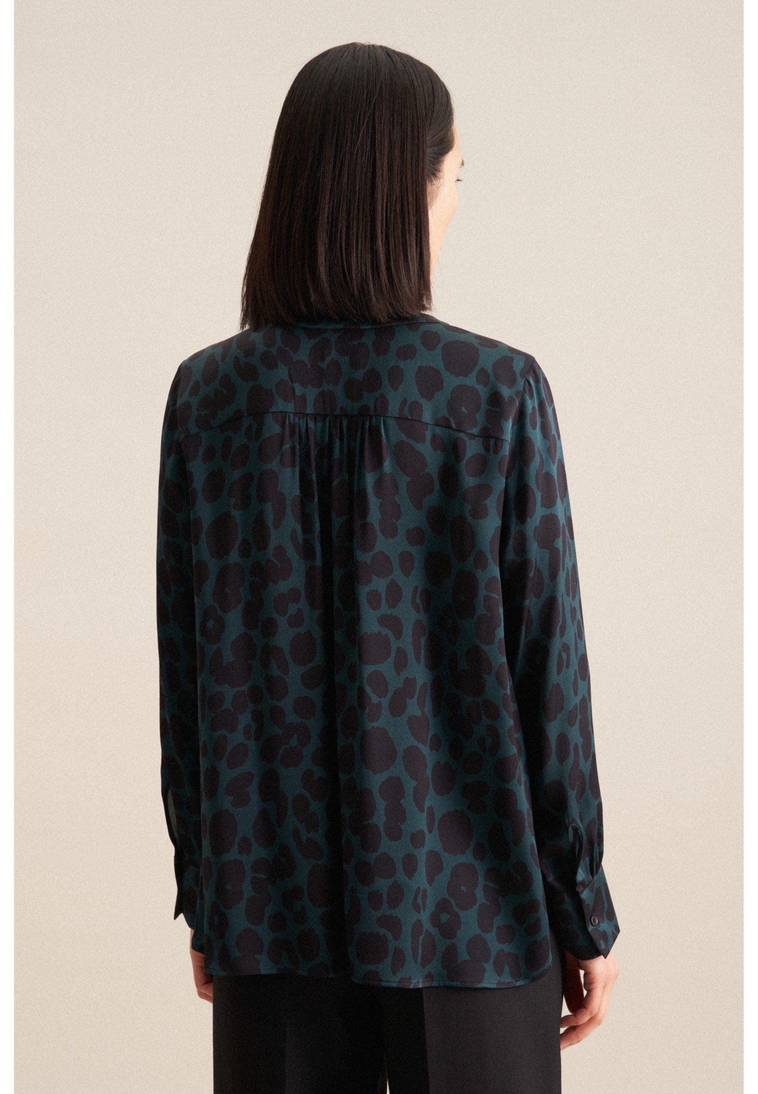 seidensticker Shirtblouse Zwarte roos Lange mouwen V-hals print