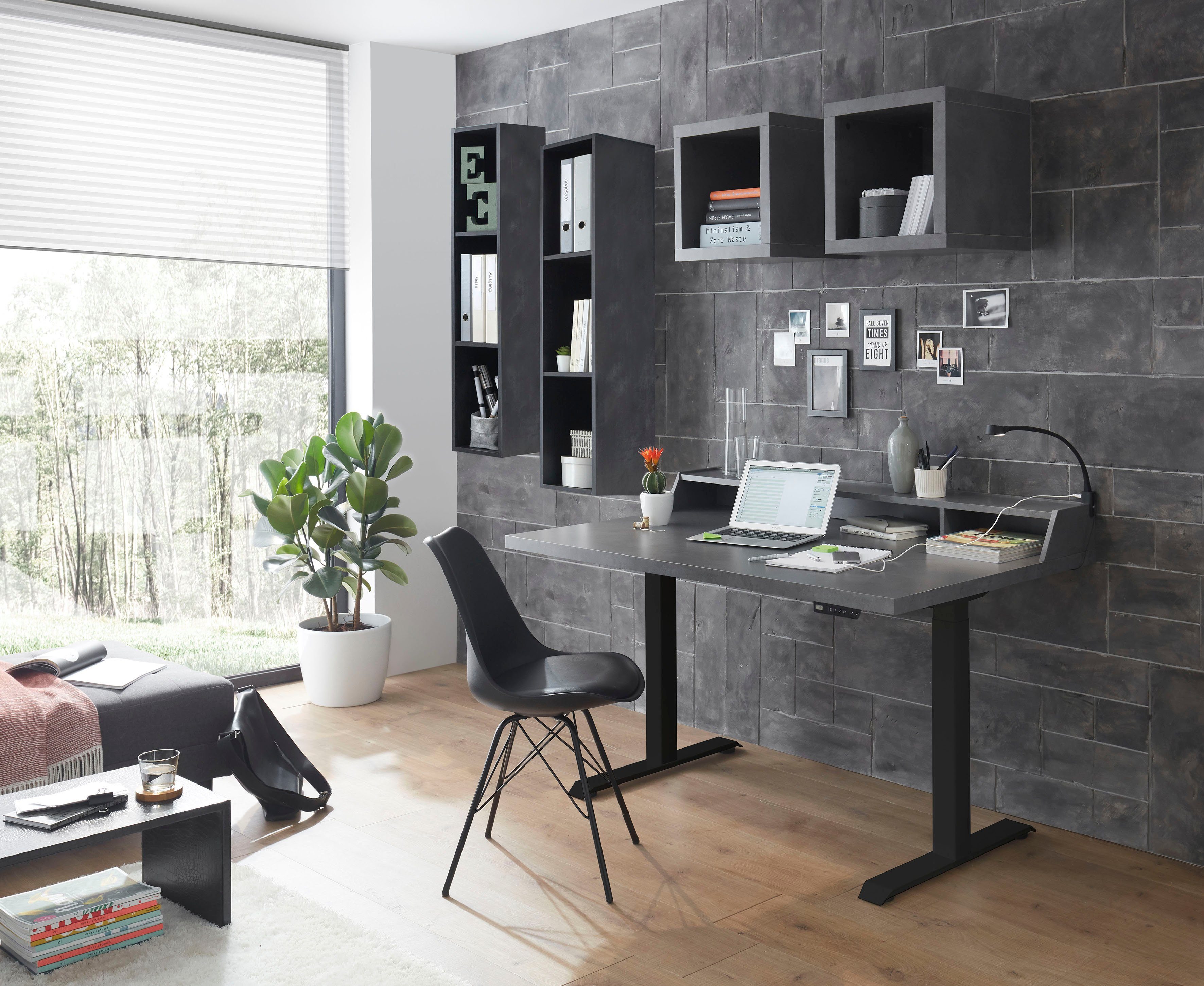 Mäusbacher Bureau Big System Office, bureau, kantoortafel Breedte 120 cm, elektrisch in hoogte verstelbaar, eik zaaggrijs