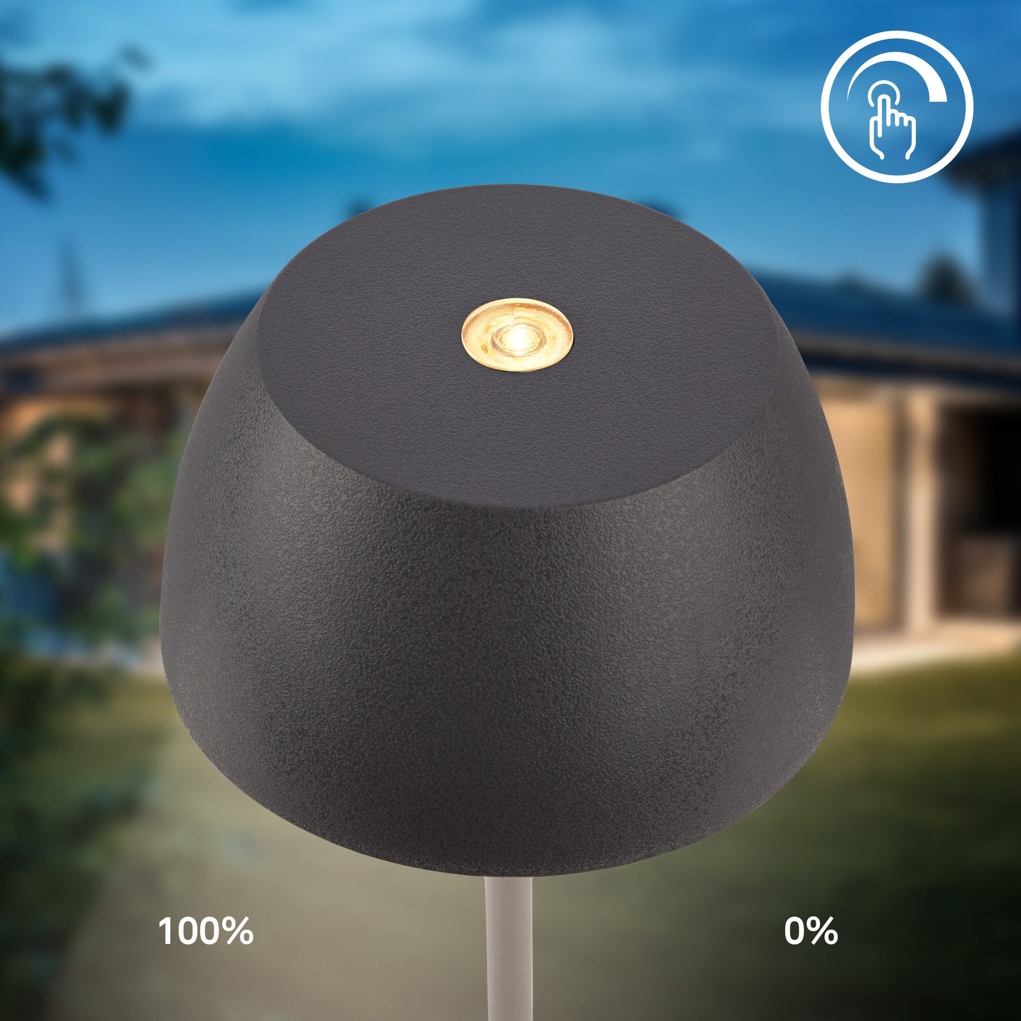 B.K.Licht Tafellamp voor buiten BK_TL1606 Mini Accu LED tafellamp, touchdimmer, met USB-C 2.700 k, 150lm, 2,5w, verwisselbare accu, max. 24h brandduur, antraciet (1 stuk)