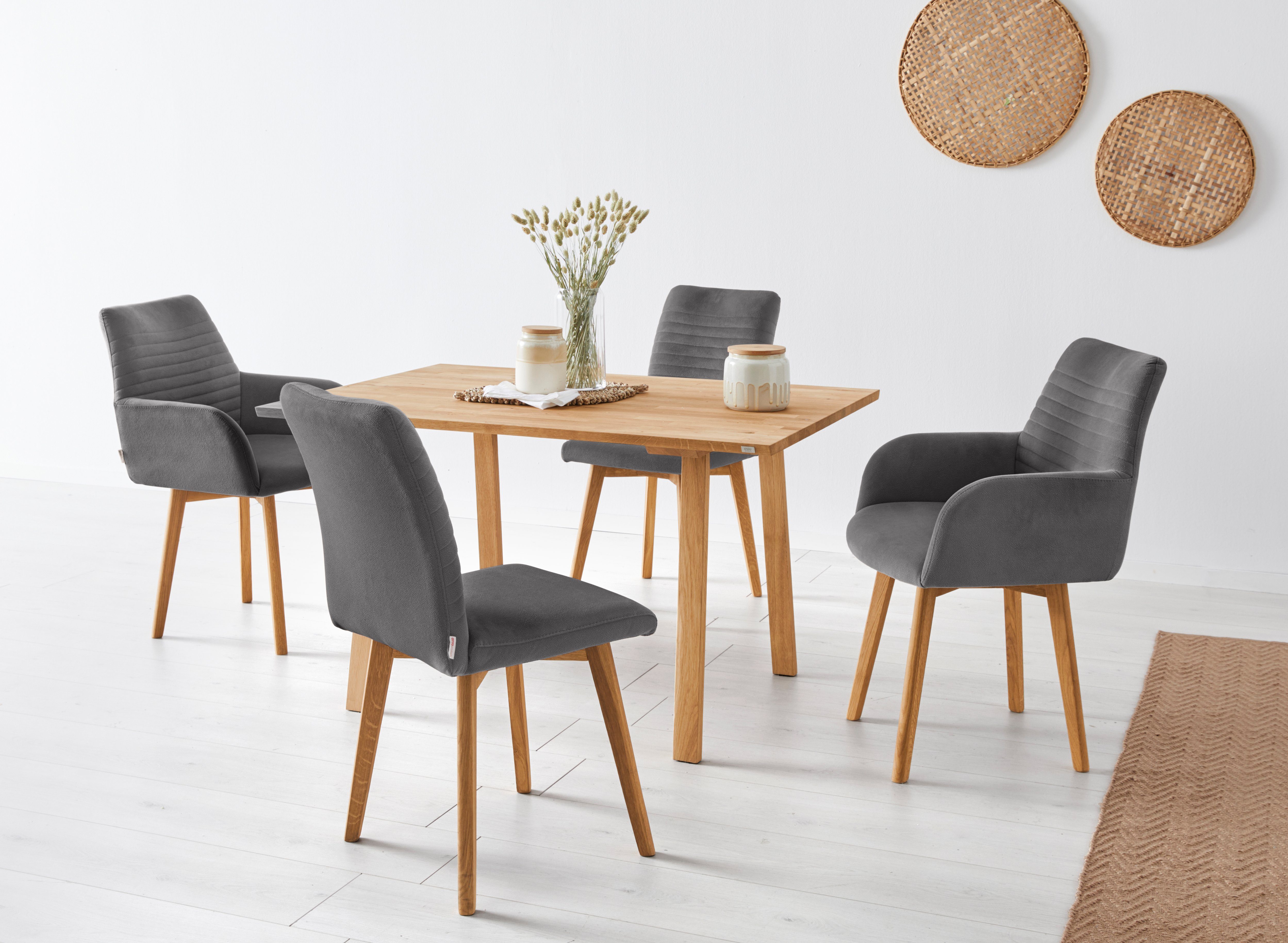 OTTO products Eetkamerstoel Alessja Bekleding van microvezel, frame van eiken massief hout (set, 2 stuks)