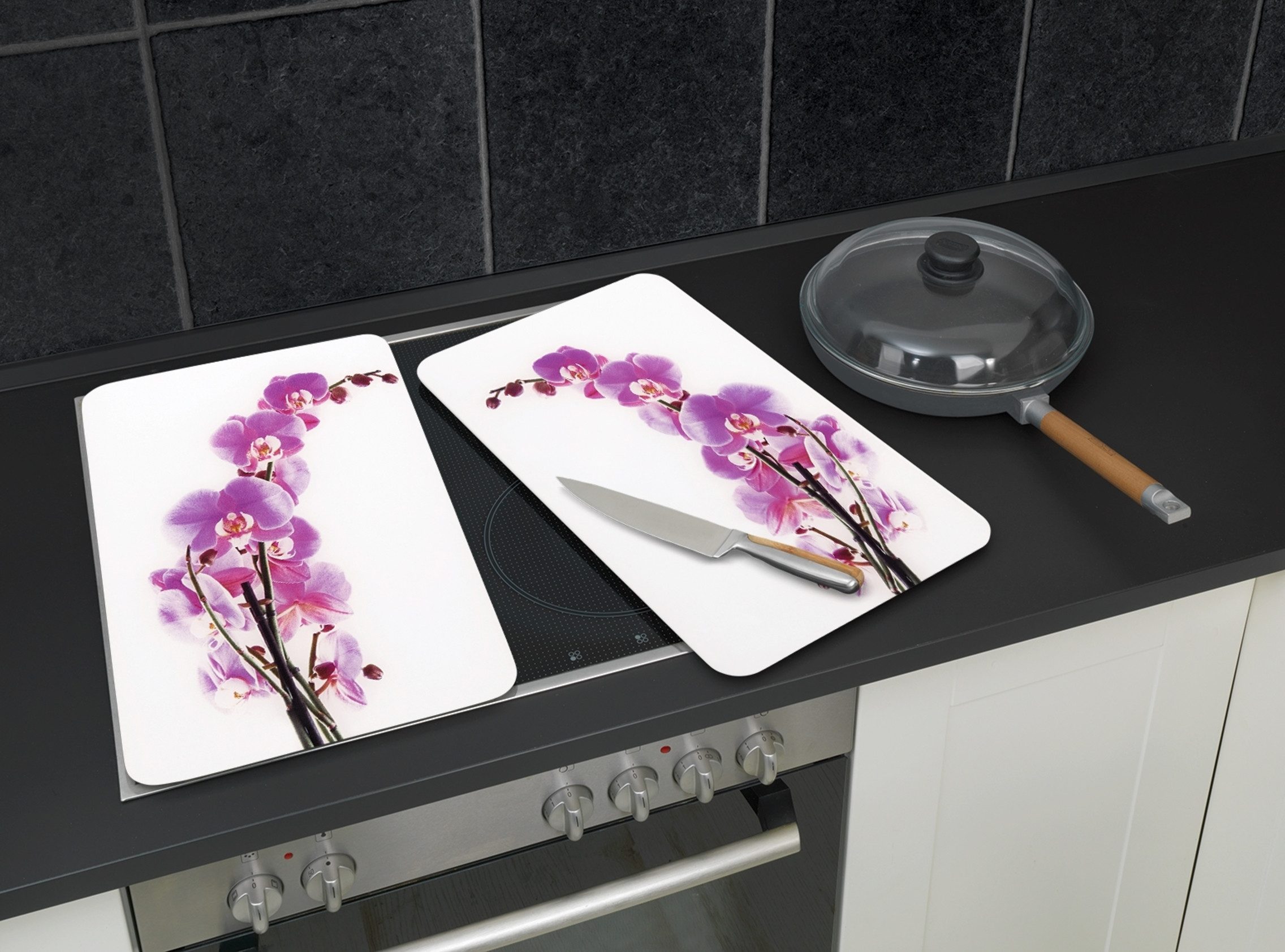 WENKO Kookplaatdeksel Universeel model Orchidee (set, 2-delig)