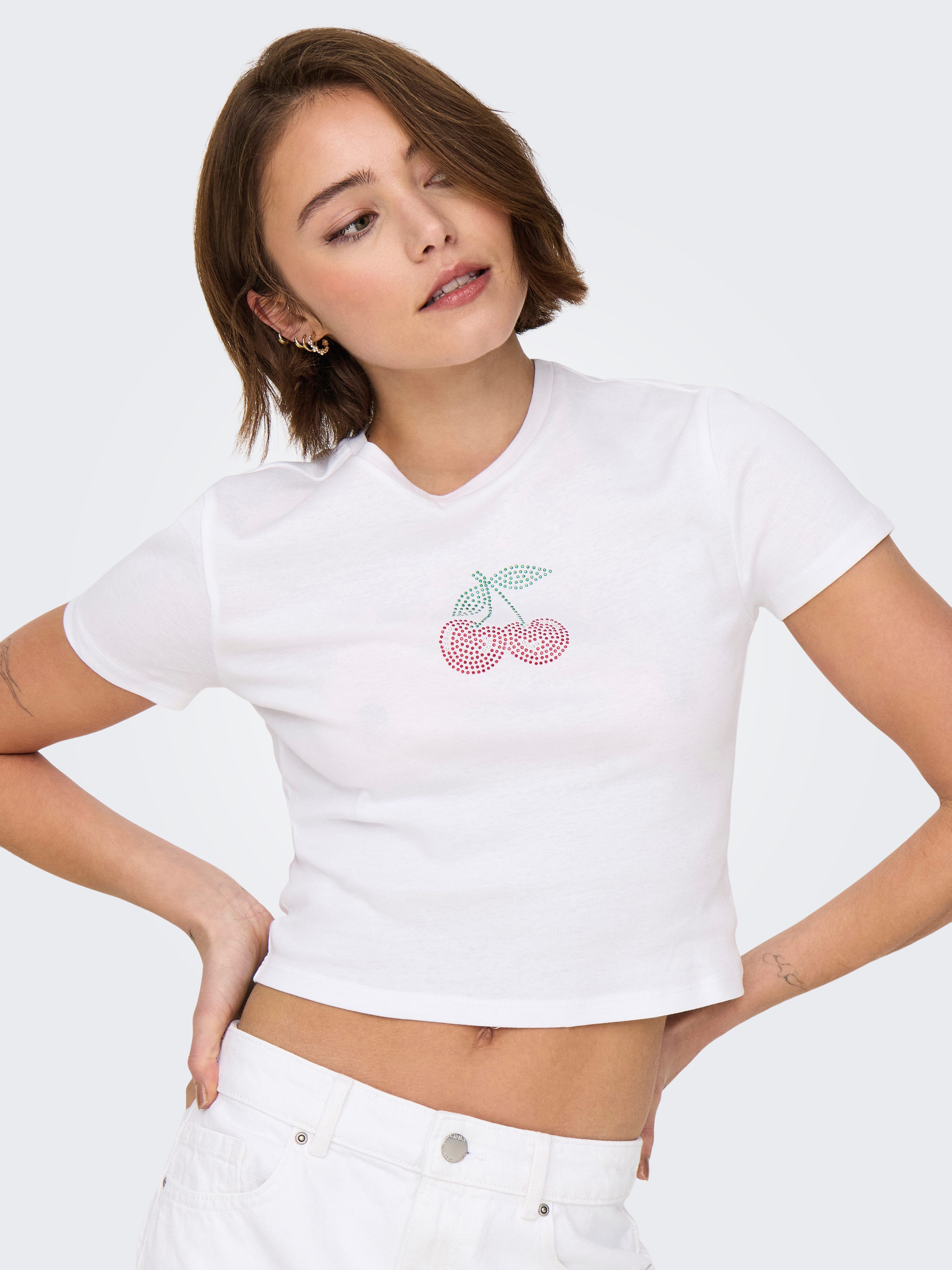 Only Shirt met korte mouwen ONLKIRA S/S BLING O-NECK SHORT TOP JRS