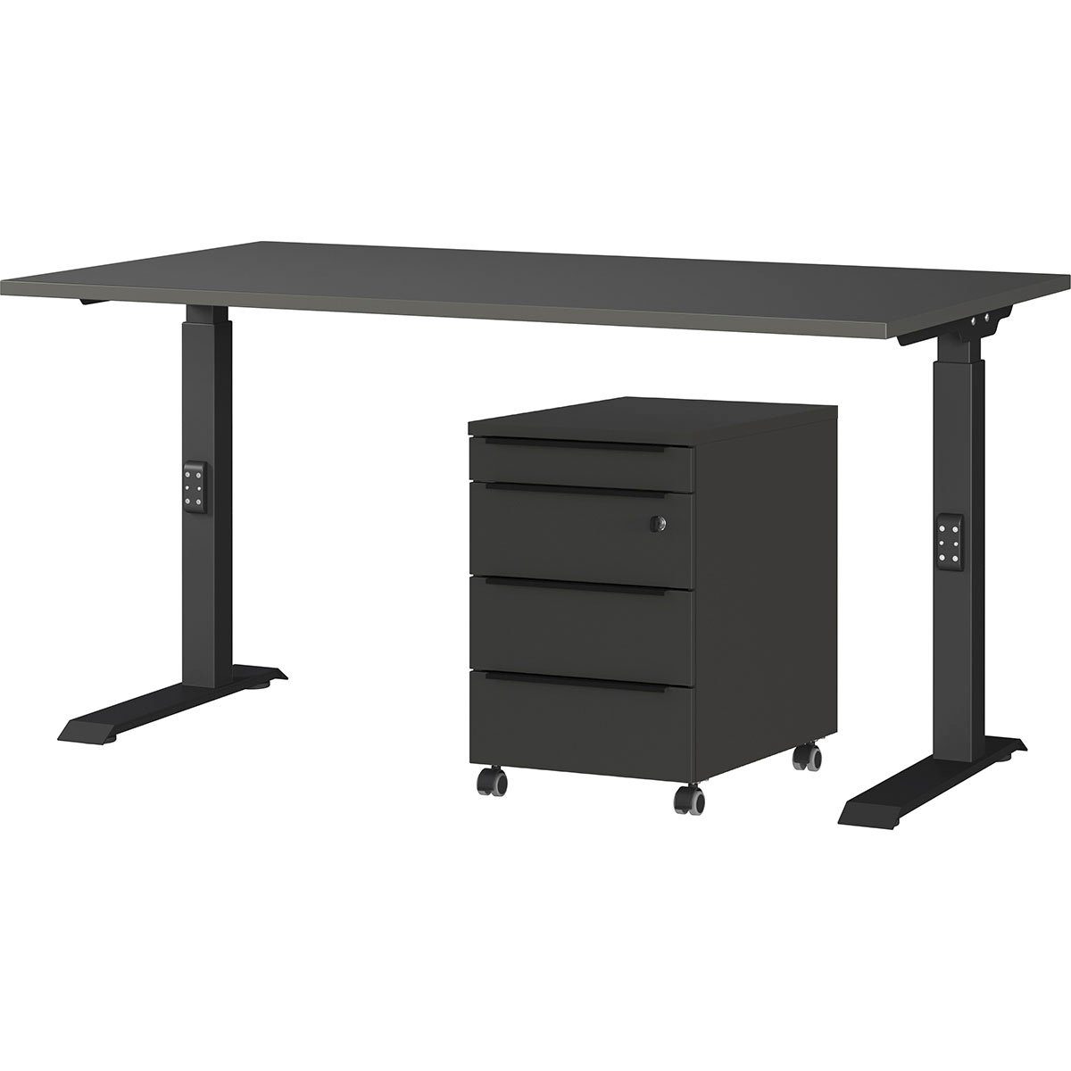 GERMANIA Kantoormeubelset Milaan incl. bureau en kastje op wieltjes (2-delig) kantoorsets maat 140 cm grijs