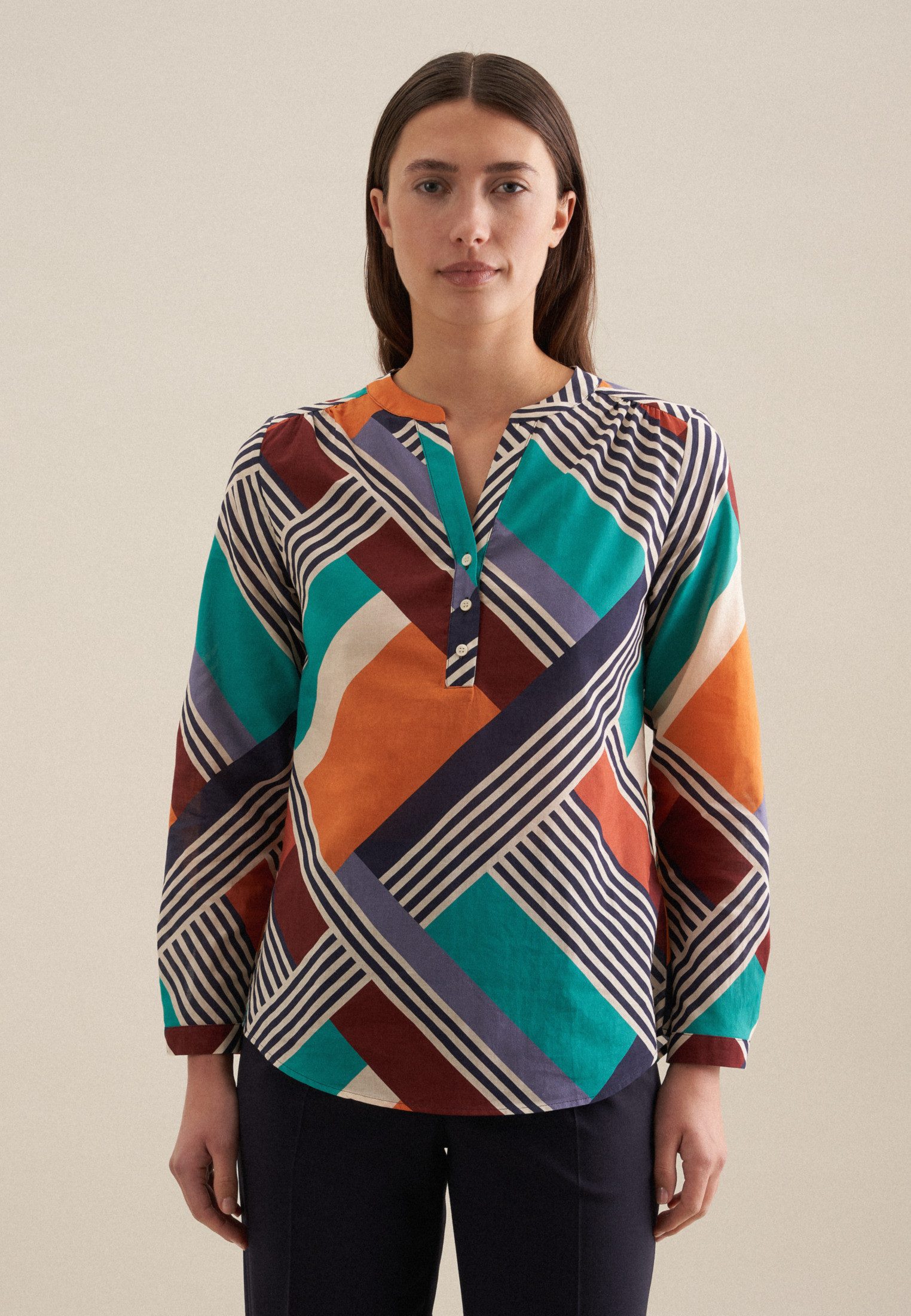 Seidensticker Klassieke blouse Zwarte roos Tunika met geometrische patronen