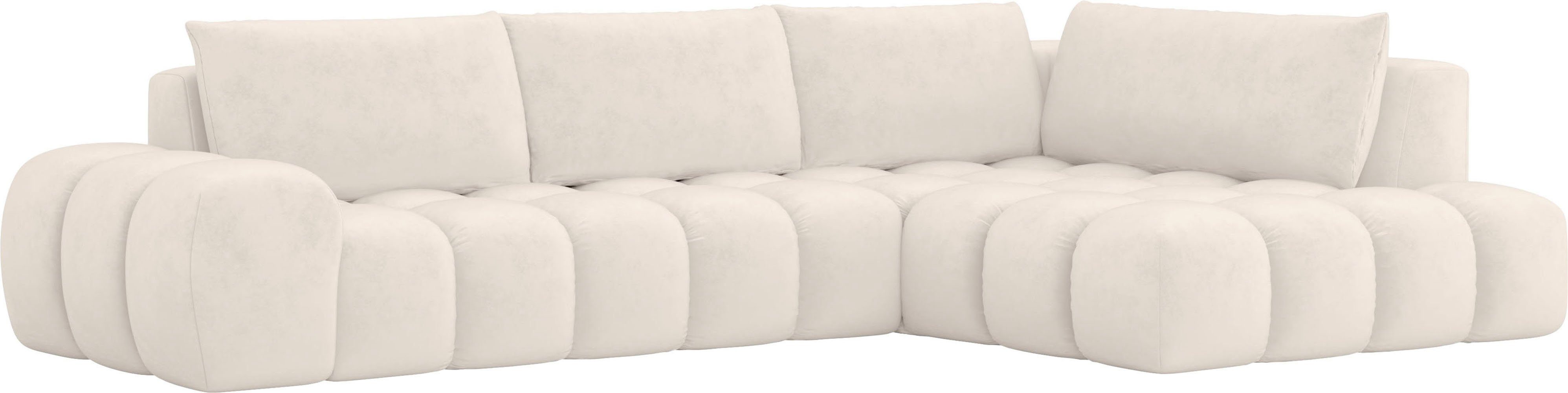 INOSIGN Hoekbank AZITA designsofa, elegant en comfortabel L-vorm, bubbel-look losse rugkussens, droomachtige stiksels, afmetingen b/d/h: 352/210/72 cm