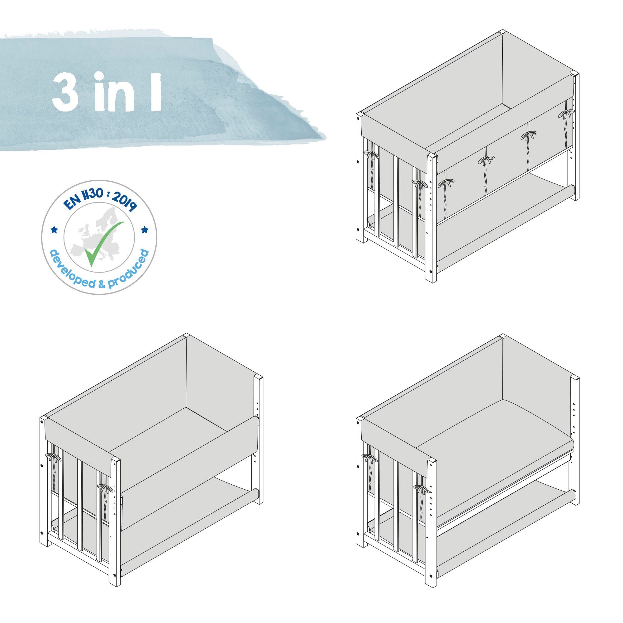 Roba® Wieg 3-in-1, Nijntje, wit tot bed of bank om te bouwen, ligoppervlak in hoogte verstelbaar