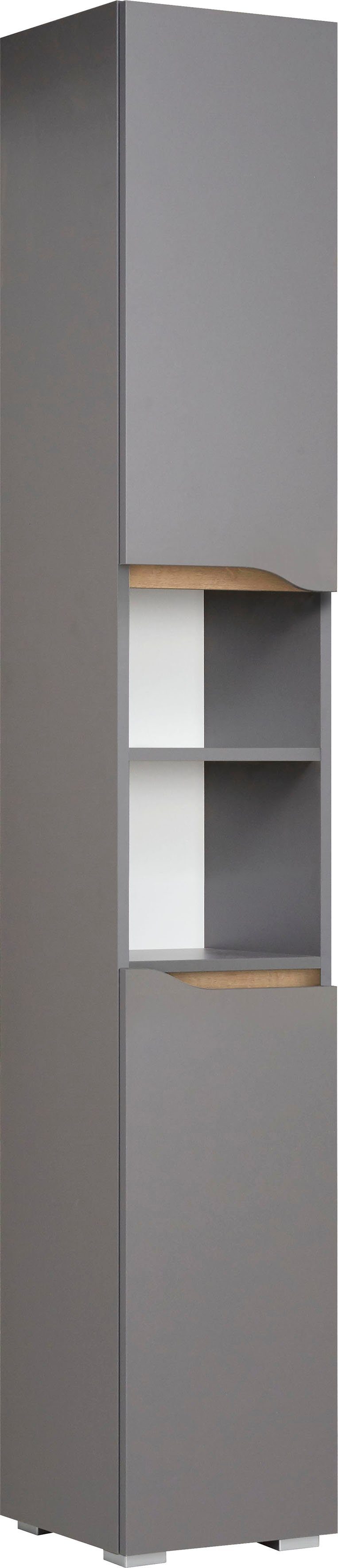 Saphir Hoge kast Quickset badkamermeubel 30 cm breed, 2 deuren, 1 nis, 2 planken hoge kasten grijs