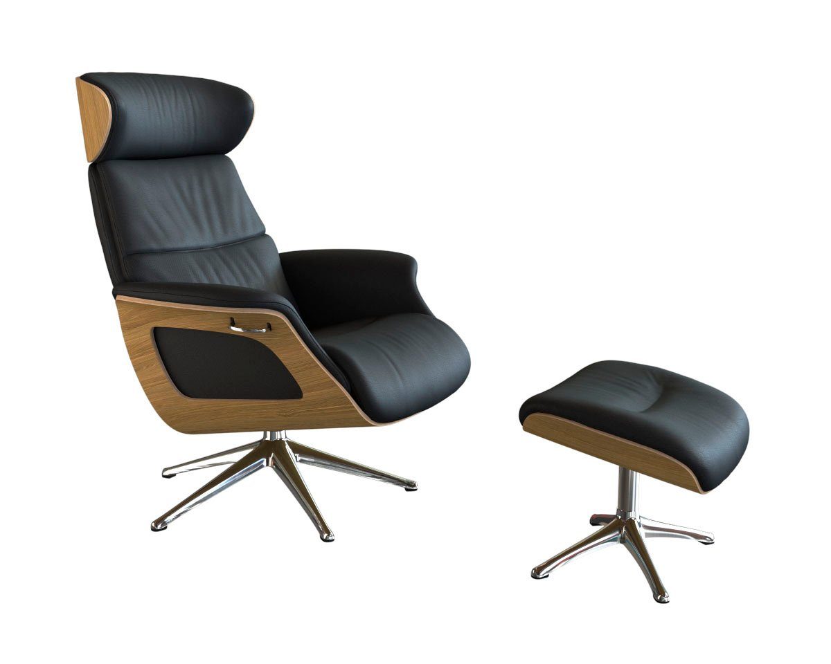 FLEXLUX Relaxfauteuil Clement relaxstoel, gestoffeerde stoel, ligstoel, TV-stoel, Rug- & hoofdverstelling, draaibaar, armleuning eiken, voet aluminium