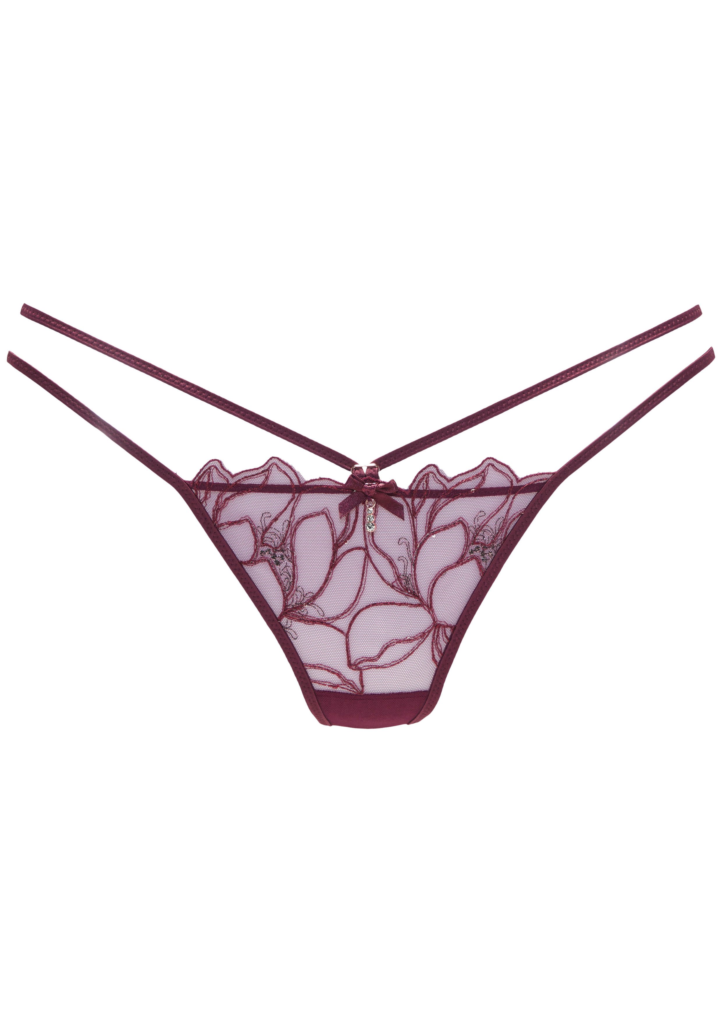 Lascana String met glanzende kant en spannende bandlook