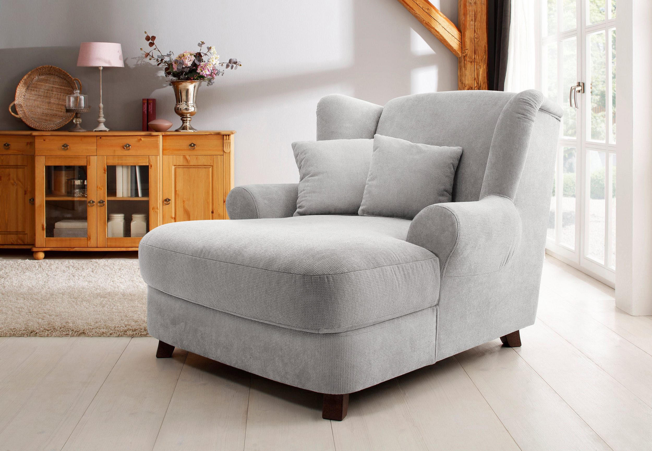 Home affaire XXL-fauteuil Oase met golvenondersteuning en 2 decoratieve kussens fauteuils maat Luxe-microvezel zilver