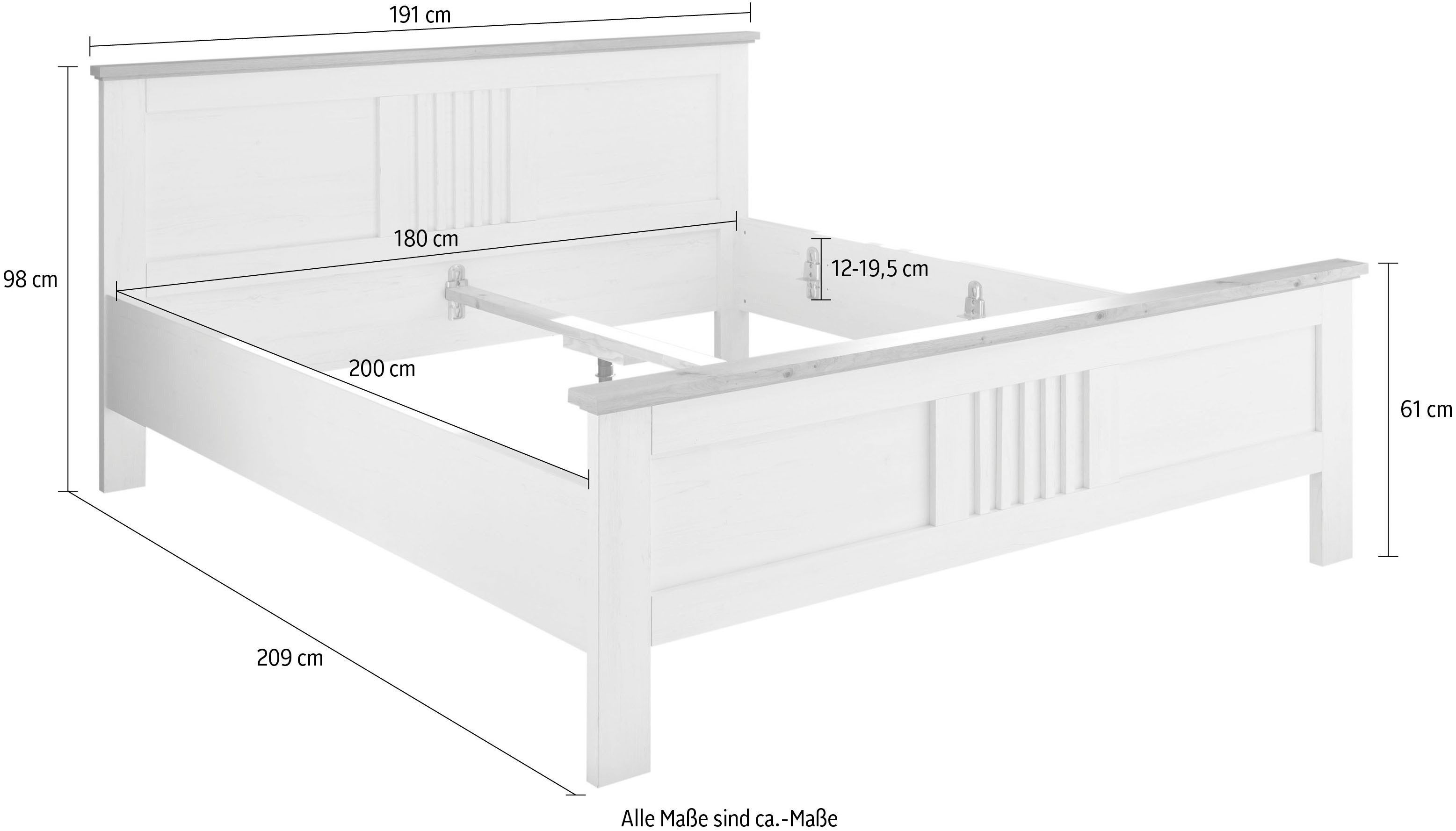 Schlafkontor Bedframe Trient Landhuisstijl, bed naar keuze in 2 afmetingen