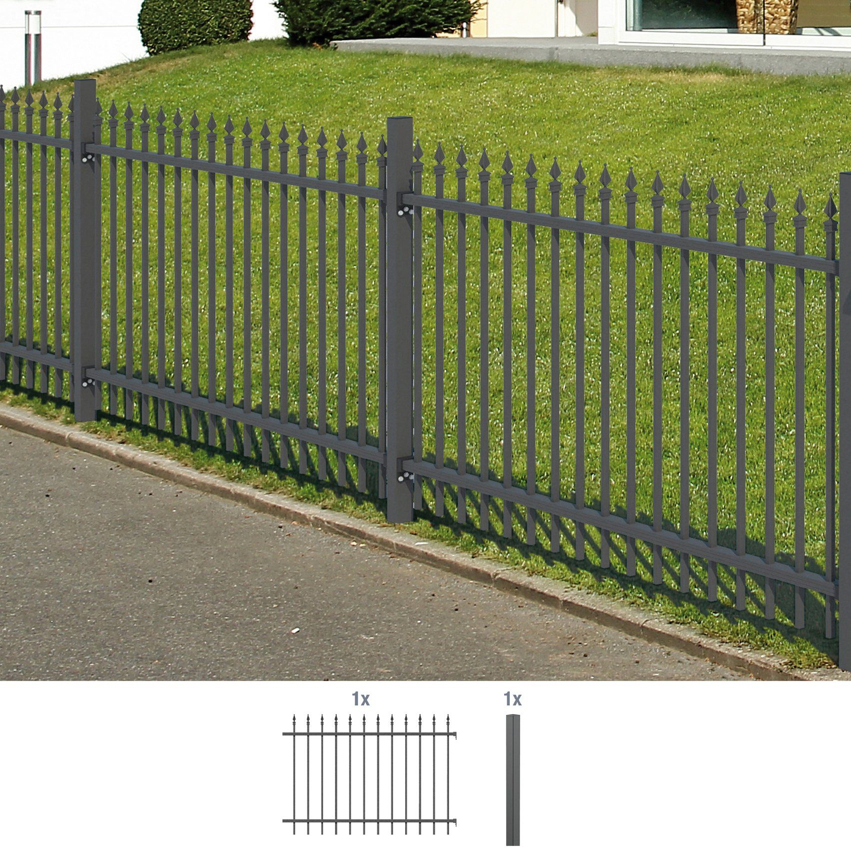 GAH Alberts Metalen hek Uitbreidingsset Chaussee Hoogte: 100 en 120 cm, breedte: 200 cm, om in beton te verankeren