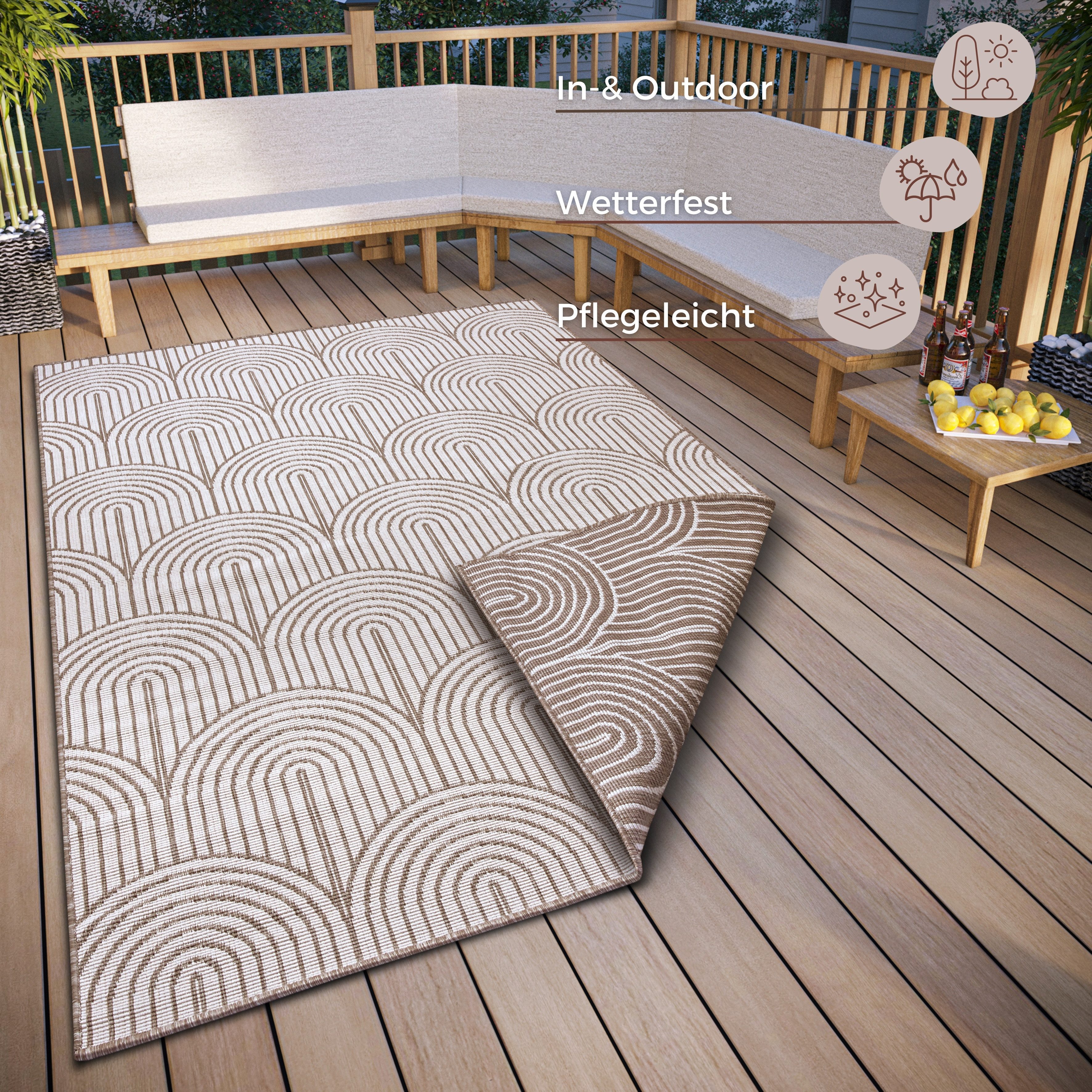 HANSE Home Outdoorkleed Pangli, omkeerbaar tapijt In- & outdoor, vloerkleed, weerbestendig, balkon, tuin, woonkamer, modern