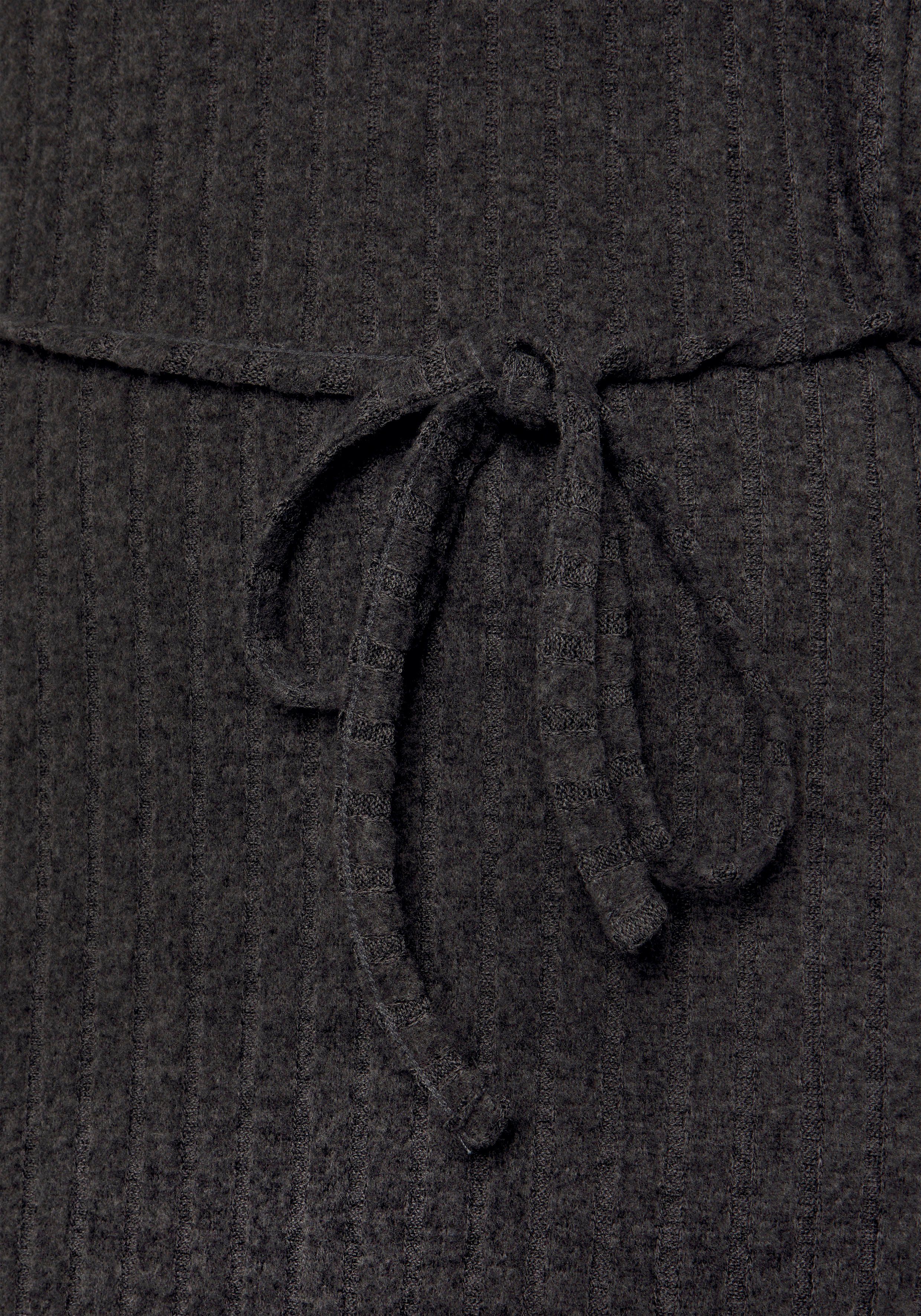 Lascana Gebreide jurk - Ribgebreide jurk, loungejurk Lounge-/rib jurk met wijde mouwen en tailleband, loungewear (1-delig)